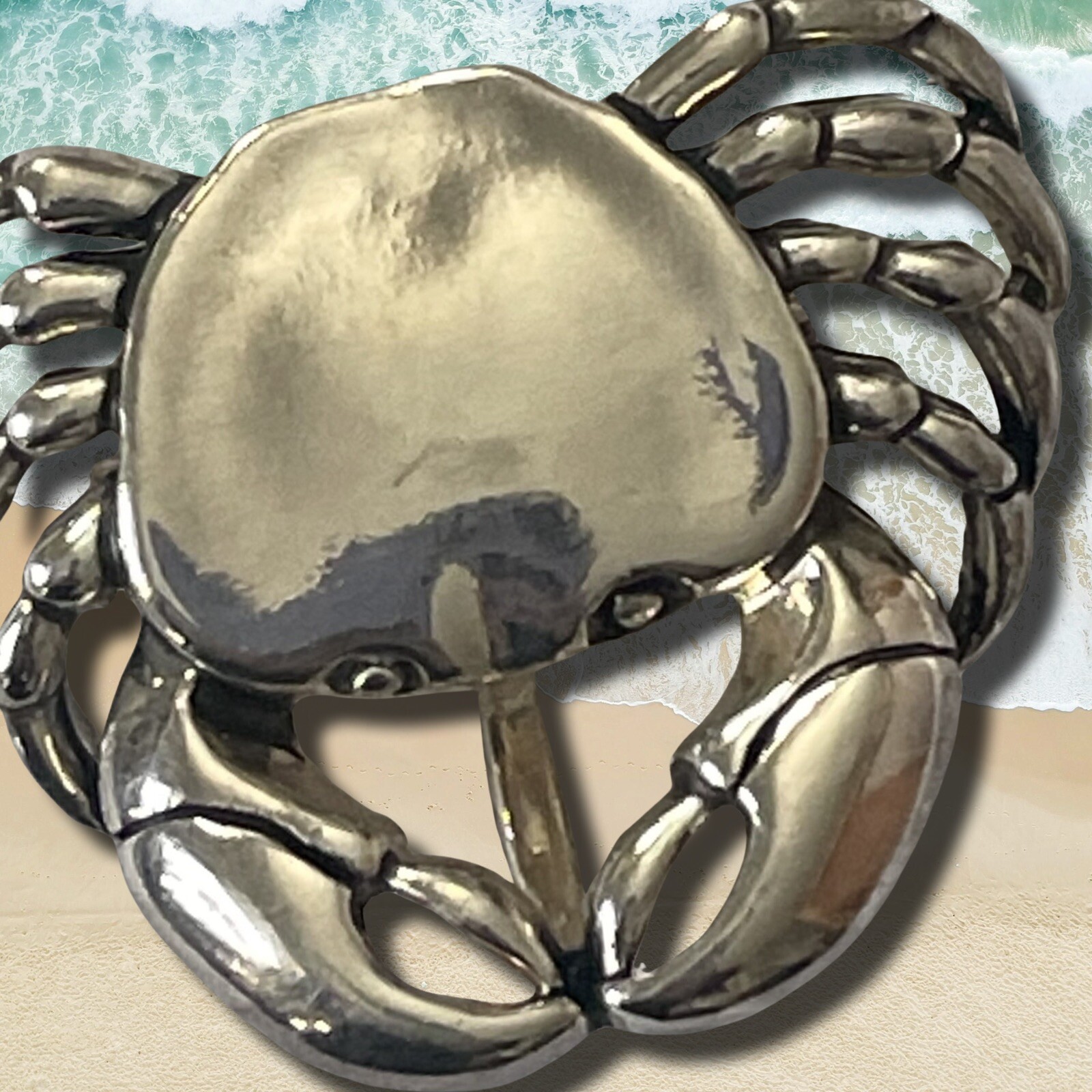VTG Marie Jennifer MJ Silvertone Crab Brooch Pendant 1.25 x 1.25 inches *signed*