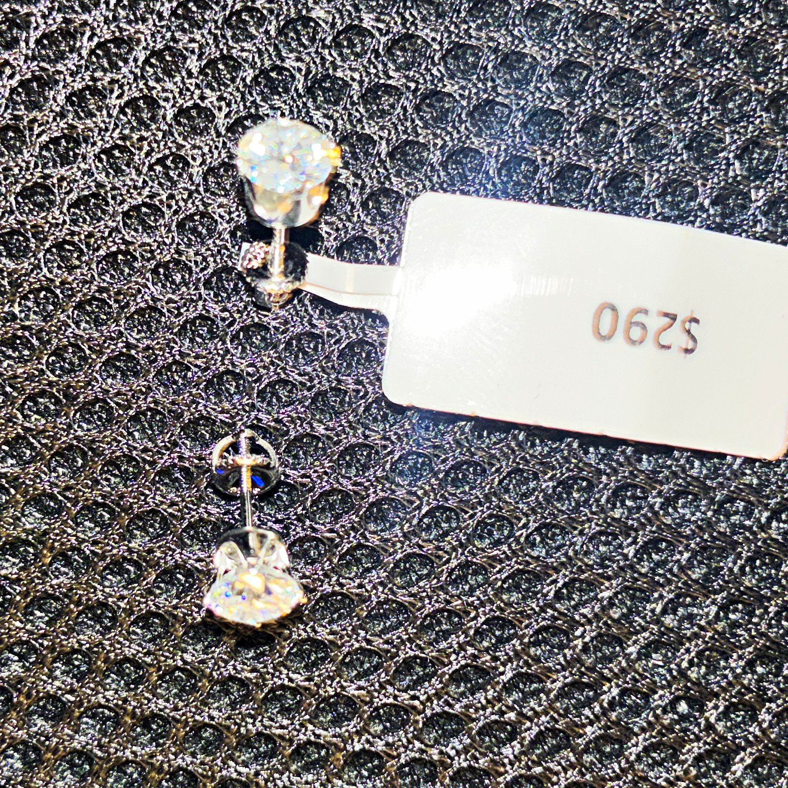 Heart Shape Clear Crystal Stud Earrings Silver Tone Prong Set Butterfly Back