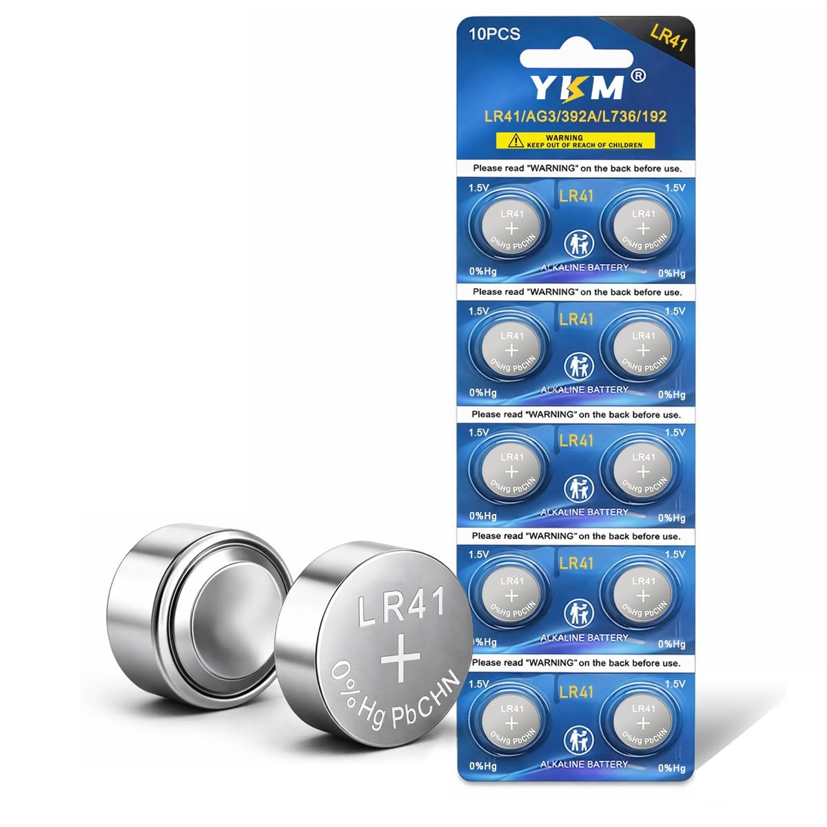 YKM 10 Pack LR41 Button Batteries AG3 L736f L736c L736 392 192 1.5V Alkaline…