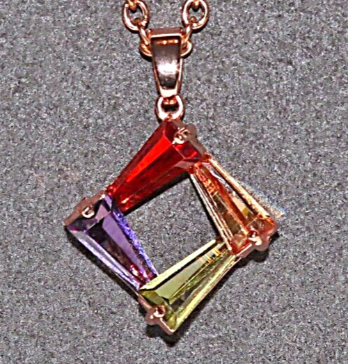 Necklace/Earrings Rose Gold Tone Multi-Color Crystal Bars 18″ Cable Chain Ear 1″