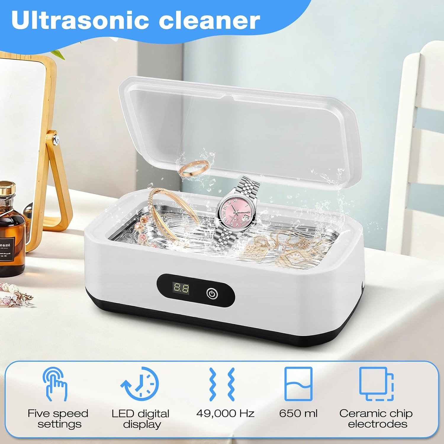 Ultrasonic Jewelry Cleaner, 48Khz Eyeglasses Cleaner Machine, Ultrasonic Cleaner