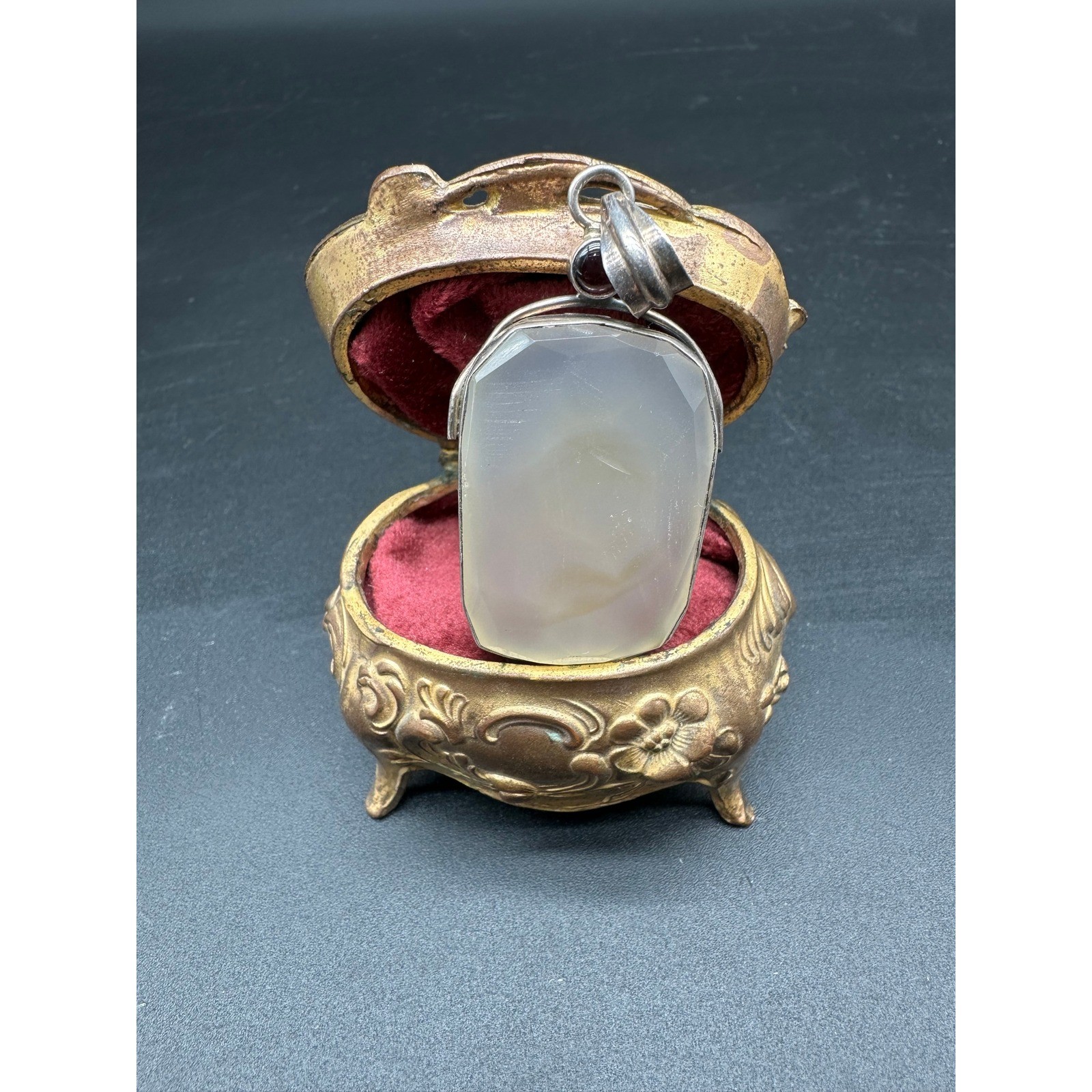 Sterling 925 Chalcedony Pendant with Amethyst Cabochon Accent Minimalist Boho