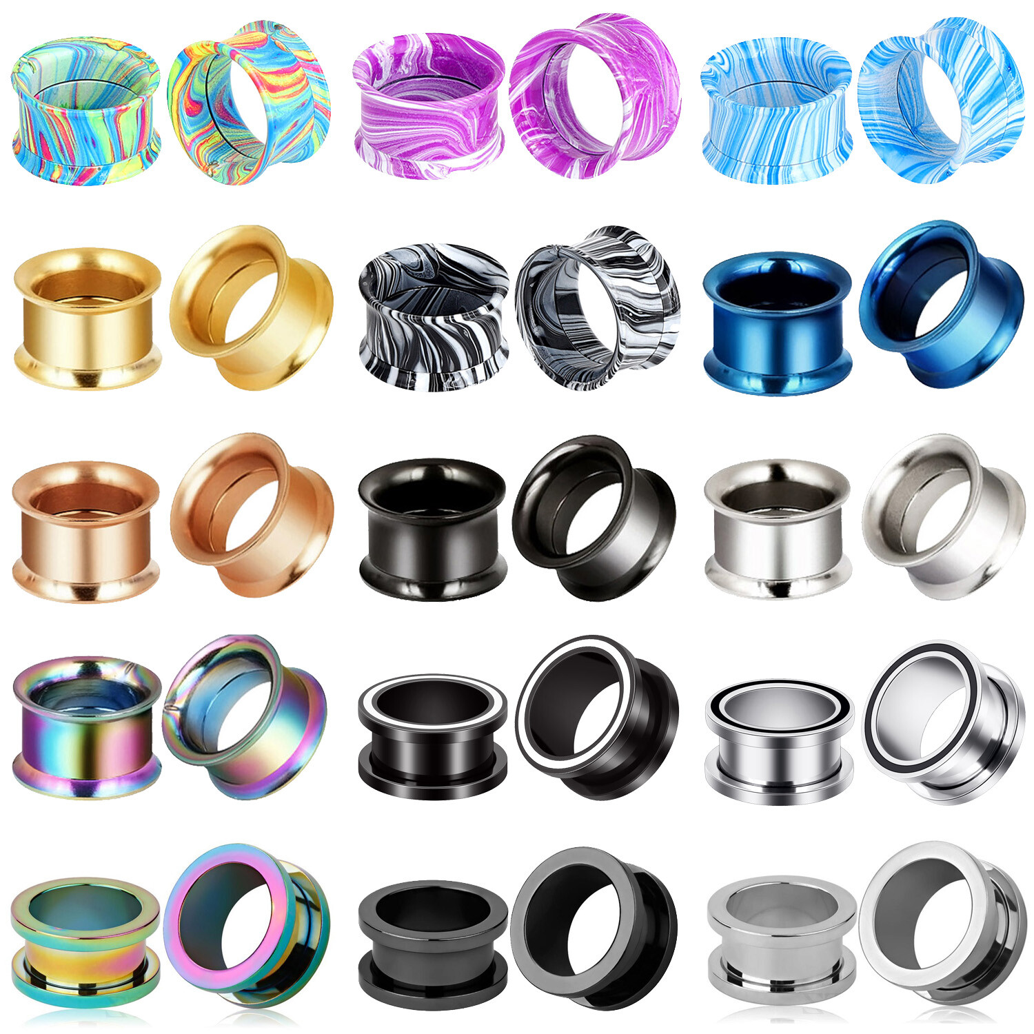 50 RANDOM PAIRS OF EAR PLUGS / EAR GAUGES-MIX STYLE-CHOOSE SIZE-100 PIECES TOTAL