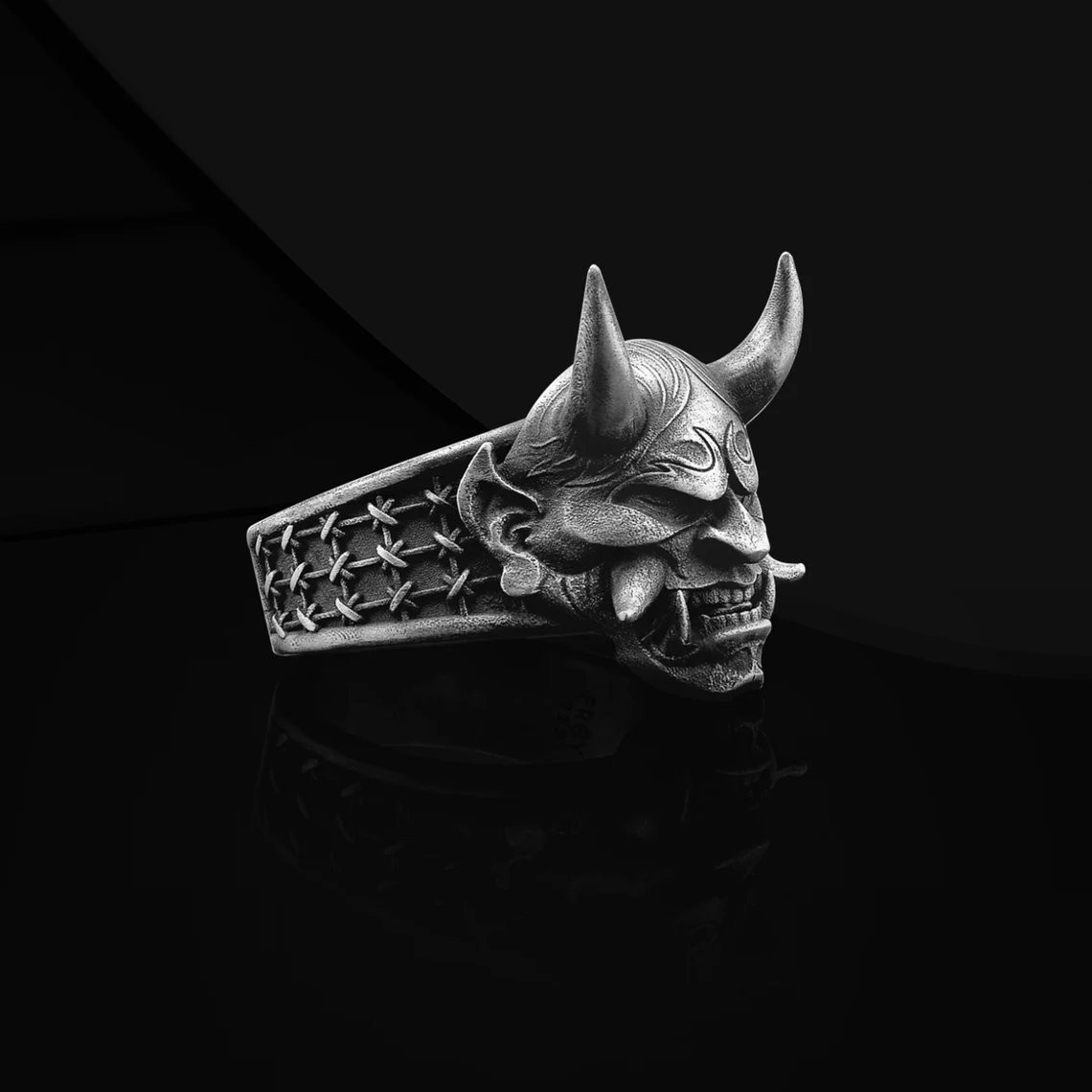 Japanese Hannya Mask Ring 925 Sterling Silver Oxidized Ring Duty Free