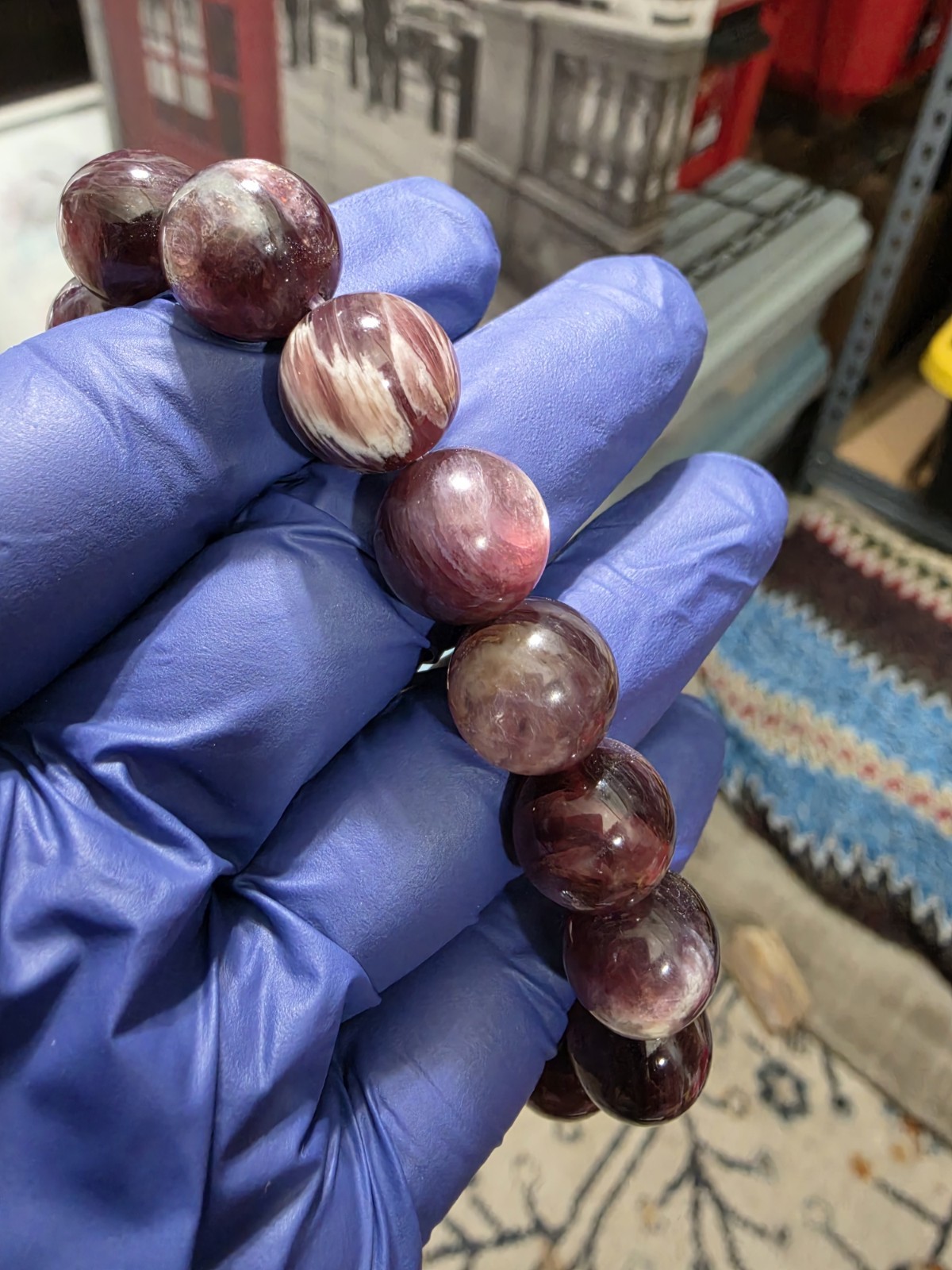 Purple Mica Crystal Quartz Crystal Stretch Bracelet 12.7mm Lepidolite