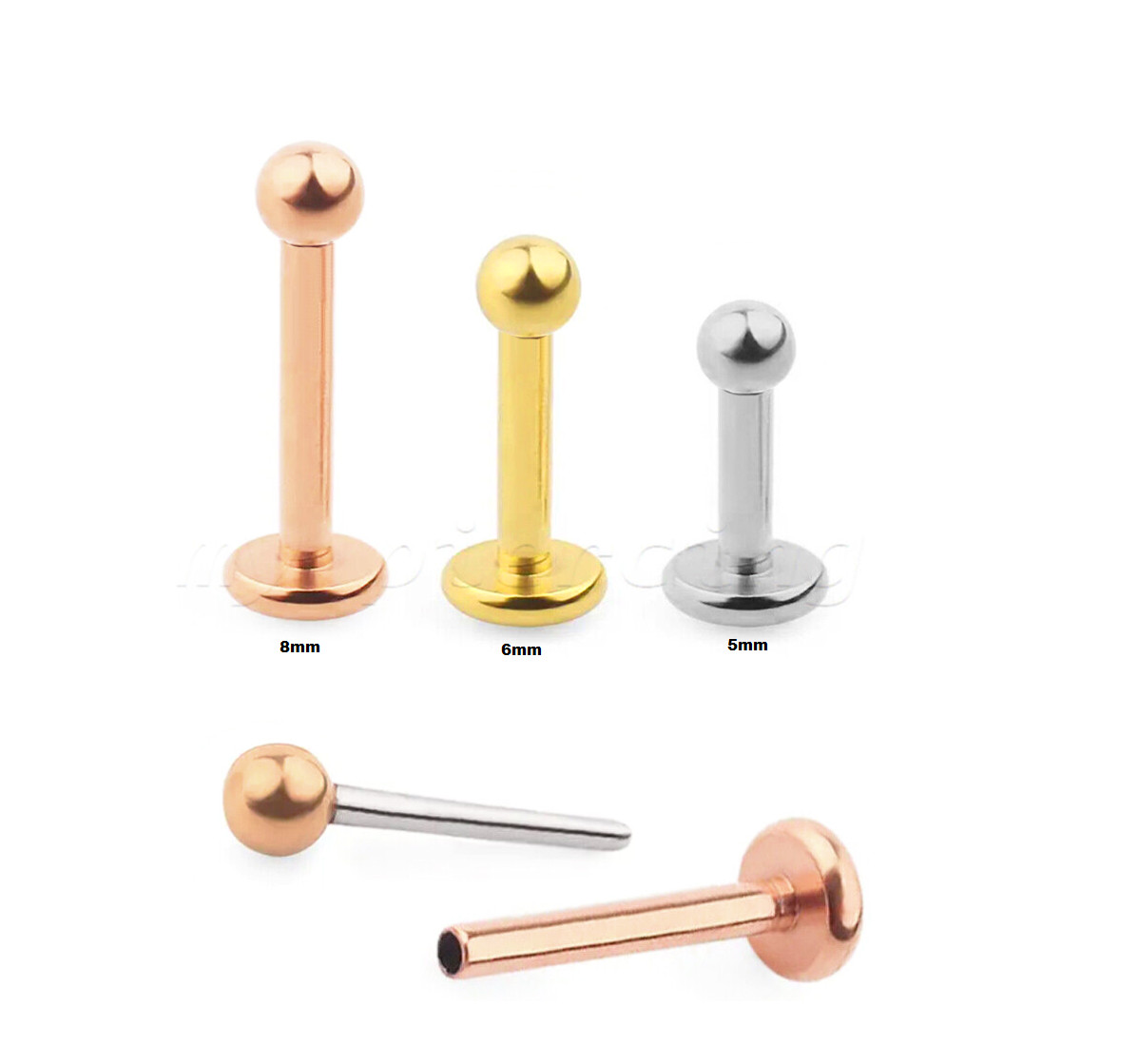 5pcs. Push In Ball PVD Steel Labret Monroe Lip Ring Helix Ear Cartilage 20G 18G