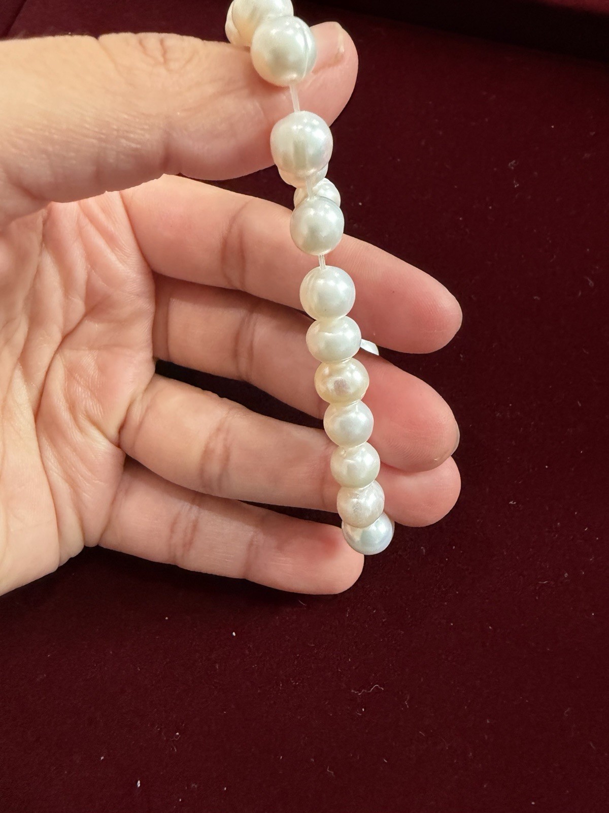 White Round Pearl Beaded Stretch Bracelet w/ Pavé Silver Dangle Charm