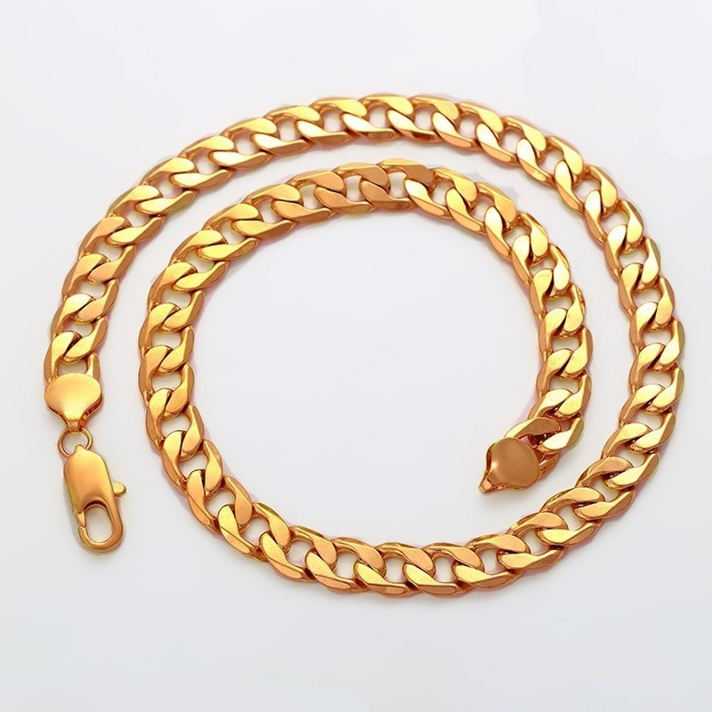 Solid 18K Yellow Gold Filled Tarnish-Free 20″ Wide 8mm Curb Link Chain Necklace