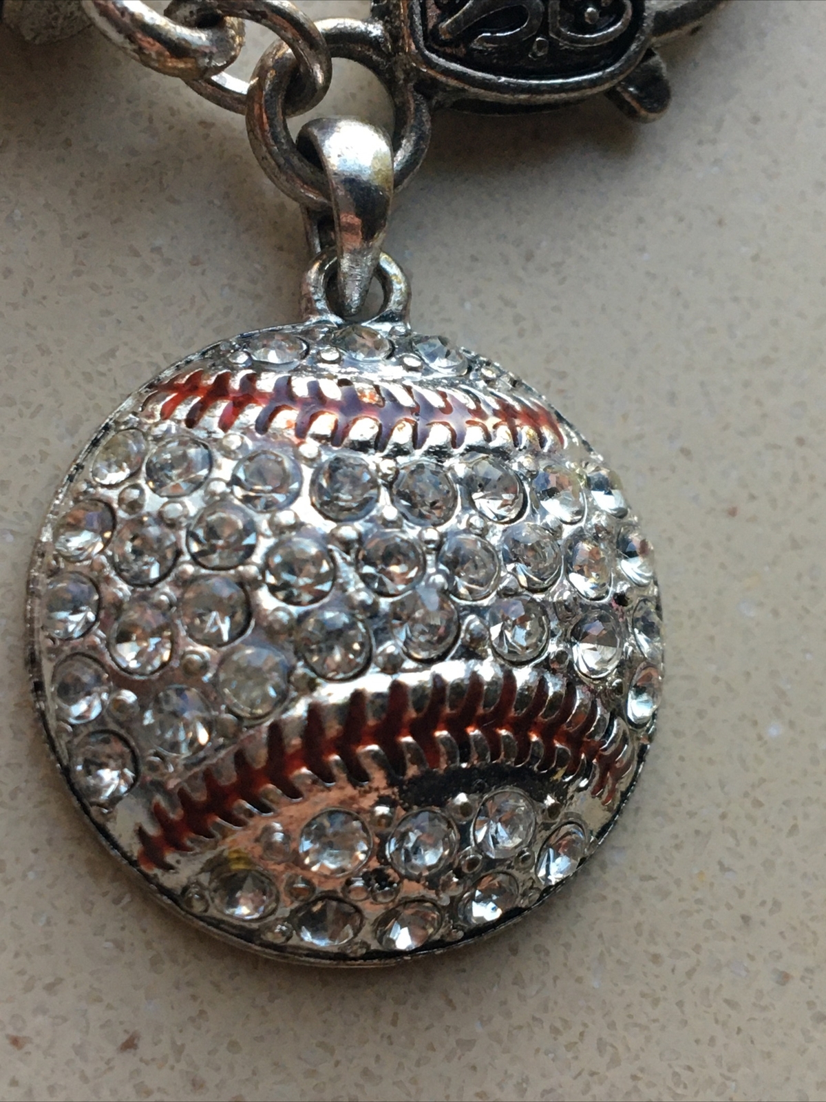 Vintage Small One Size None Stretch Baseball Novelty Silver Rhinestone Bracelet