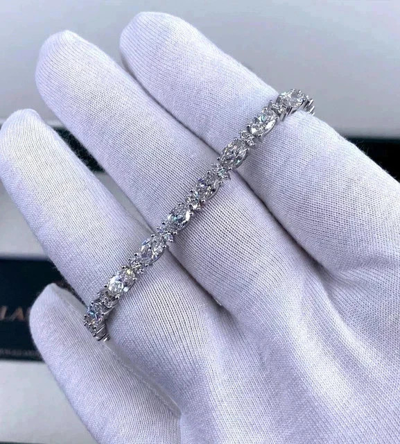 15 CT Oval Cut Lab Created Diamond Women’s Tennis Bracelet 14K White Gold Plated