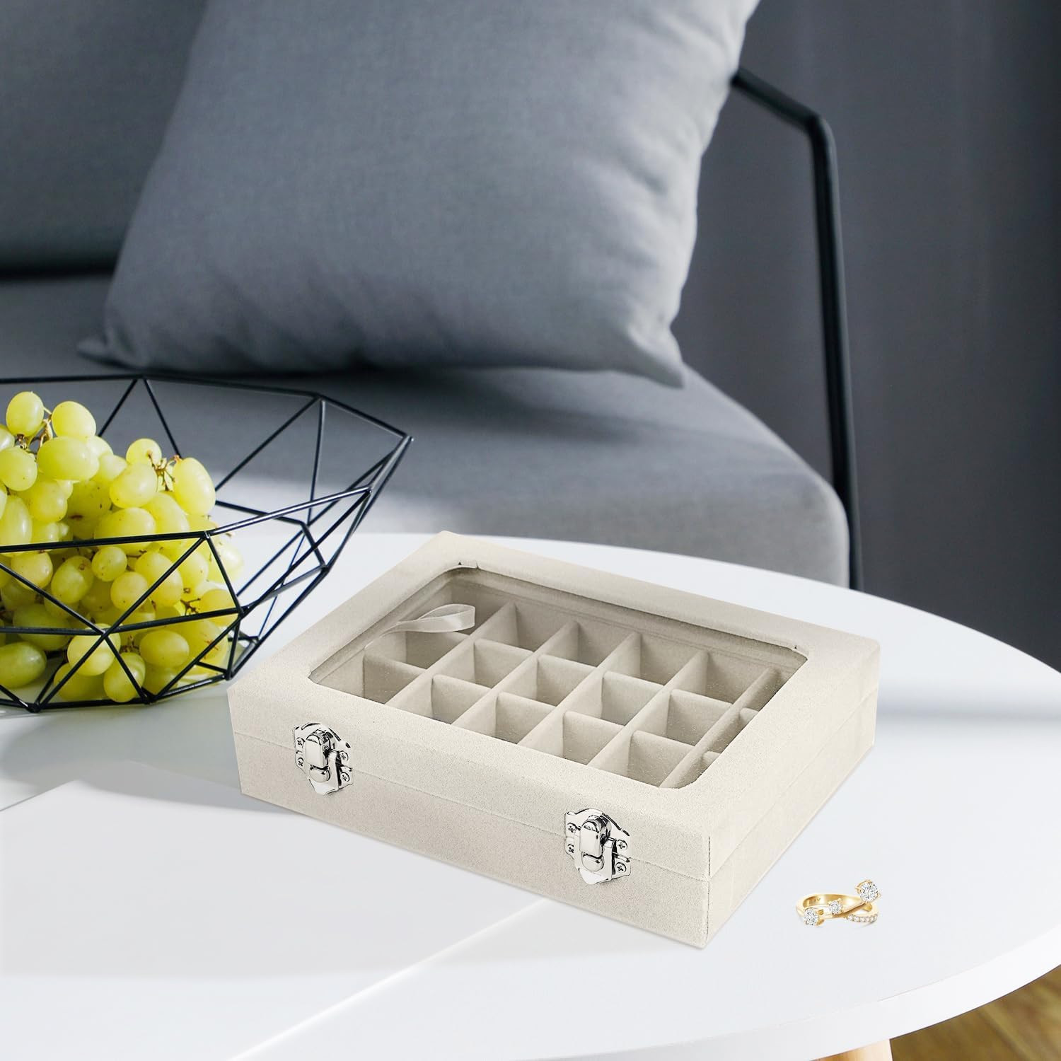 Velvet Jewelry Box 24 Grid Jewelry Earrings Display Organiser Box Ring Tray Hold