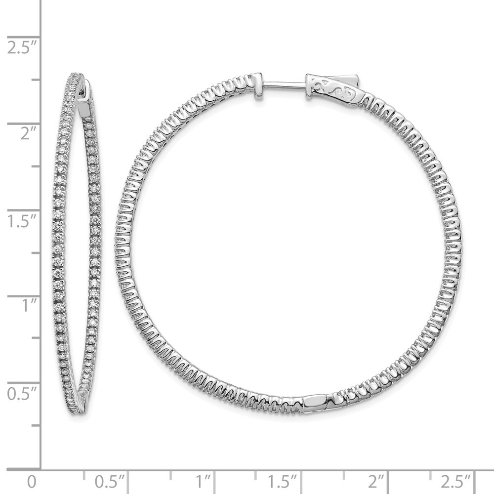 14k White Gold 1 1/4 Ct Round Lab Grown Diamond In and Out Hoop Earrings 10.23gm