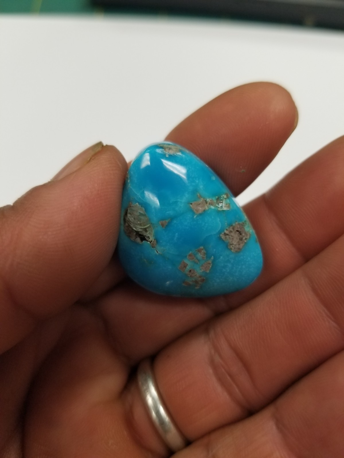 White And Blue Web Turquoise 49 ct. Cabochon Estate Find Old Stock