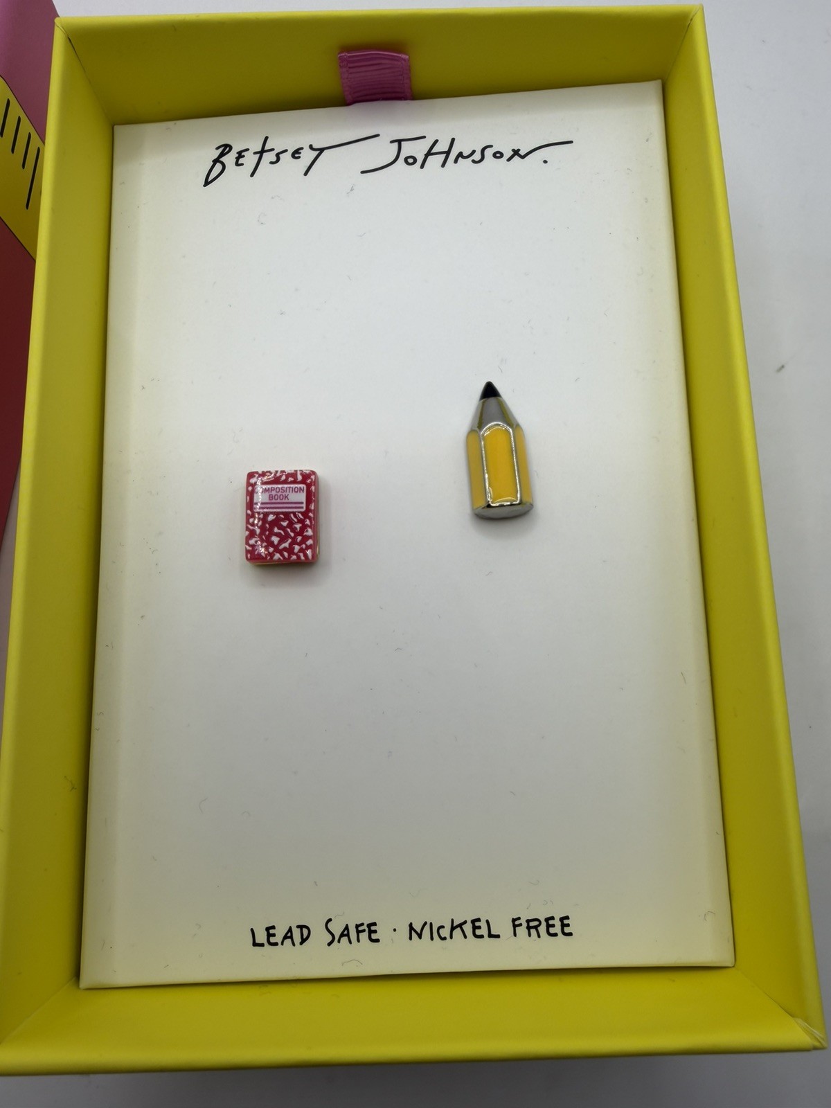 Betsey Johnson Back-to-School notebook & pencil stud earrings NWT