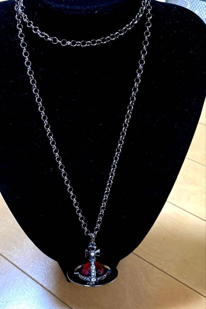 Vivienne Westwood Small Orb Necklace Pendant Red Gunmetal Top 4.5cm With Pouch