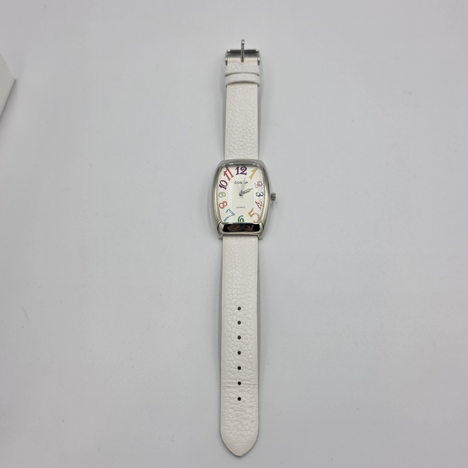 Gossip Watch Womens Quartz Multicolor White Leather Rectangle Silver Tone GSP727