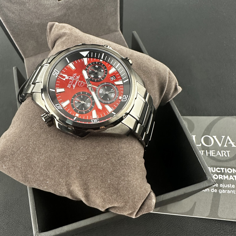 Bulova Marine Star/98B350 Chronograph Red Dial 6S20/Swiss Quartz Watch 43MM