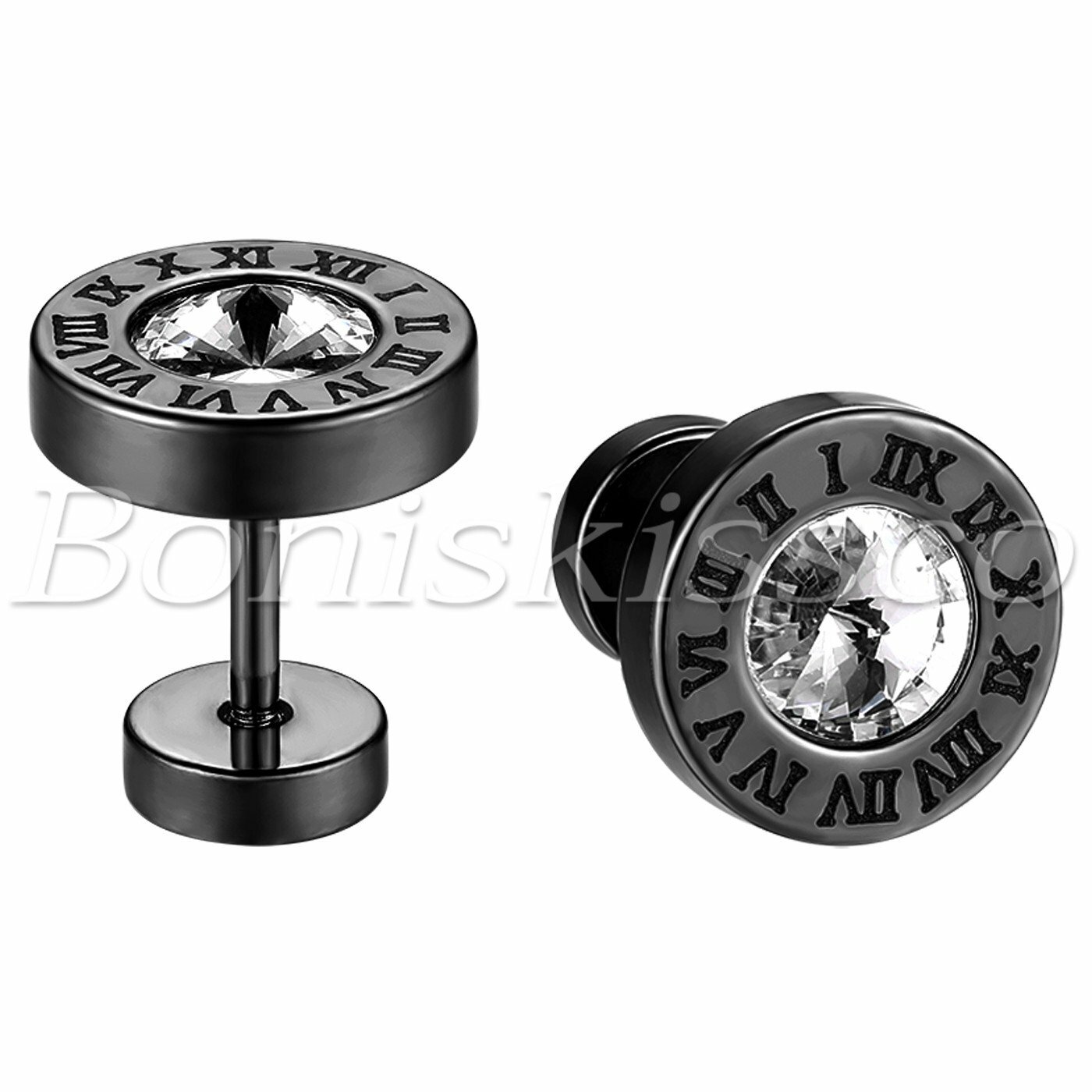 Stainless Steel Cubic Zirconia Roman Numerals Ear Studs Earrings Gift For Unisex