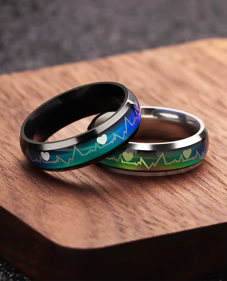 Stainless Steel Non-Tarnish Color Changing Mood Ring Temperature Women Men R47
