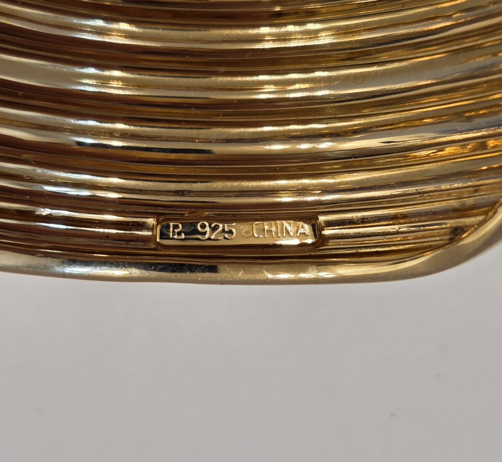 Vintage Ross-Simons Sterling Silver Gold Gilt Ribbed Wide Cuff Bracelet 7.25″