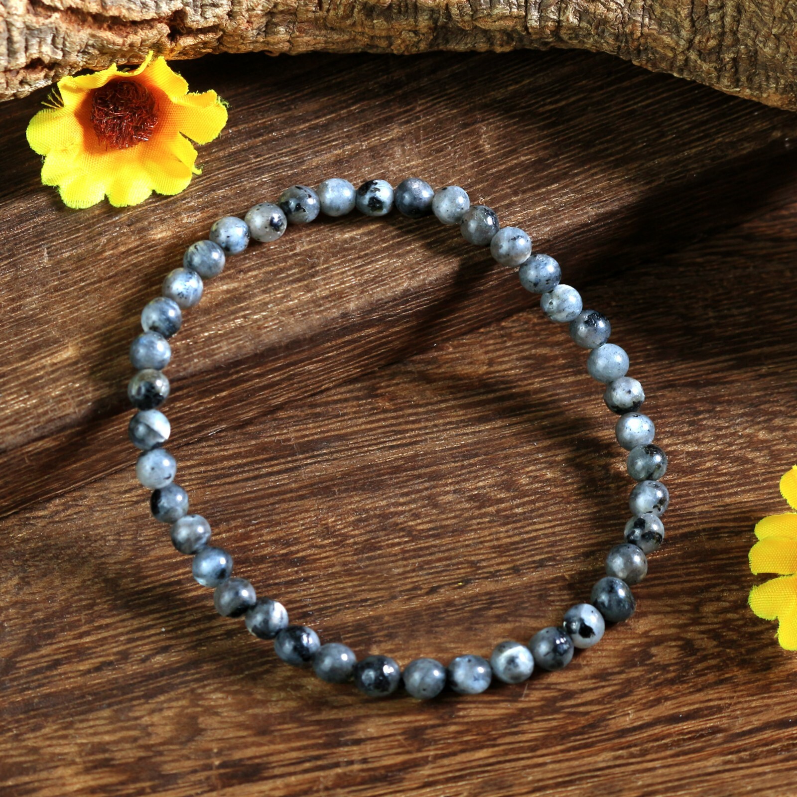 Natural Larvikite 4mm Round Beads Handmade Meditation Bracelet Healing Reiki