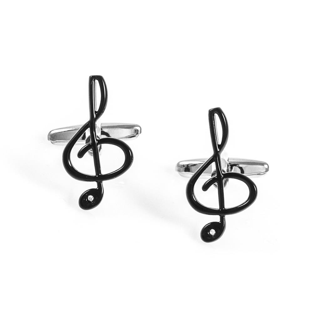 MRCUFF Treble Black Music Note Pair Cufflinks Fancy Gift Box & Polishing Cloth