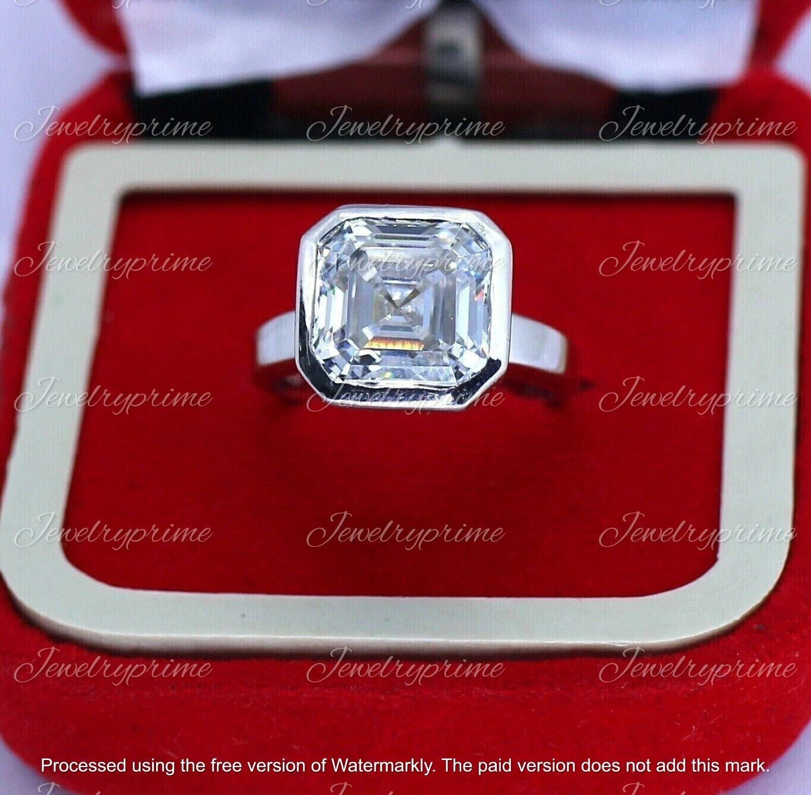 3Ct Asscher Cut Lab Created Diamond Women Engagement Ring 14K White Gold Plated