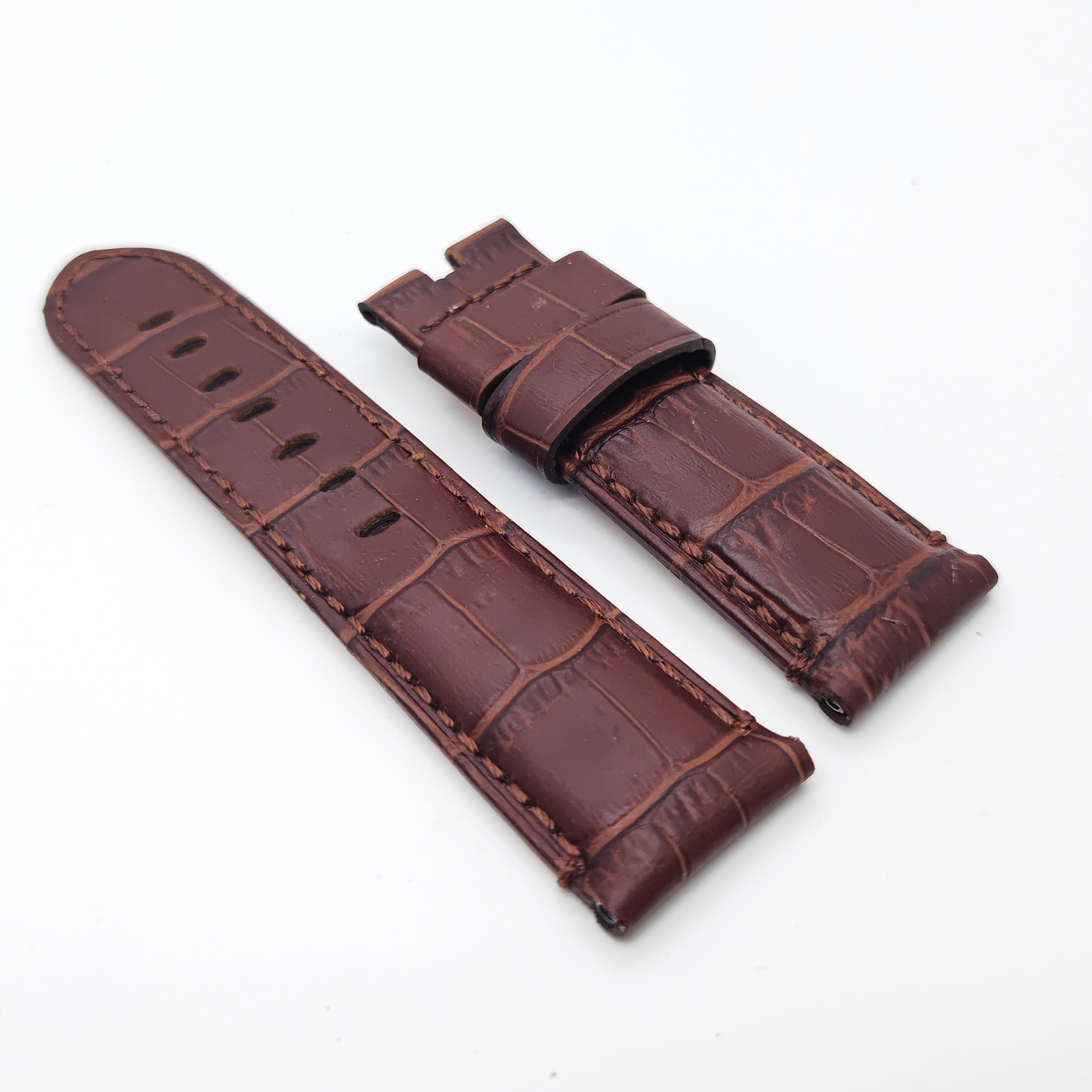 24mm Brown Calf Leather Deployment Clasp Strap For PAM RADIOMIR LUMINOR Watch
