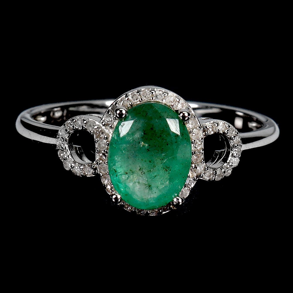 925 Sterling Silver Ring Oval Emerald 8x6mm Diamond 46pcs Gemstone Jewelry 8.5