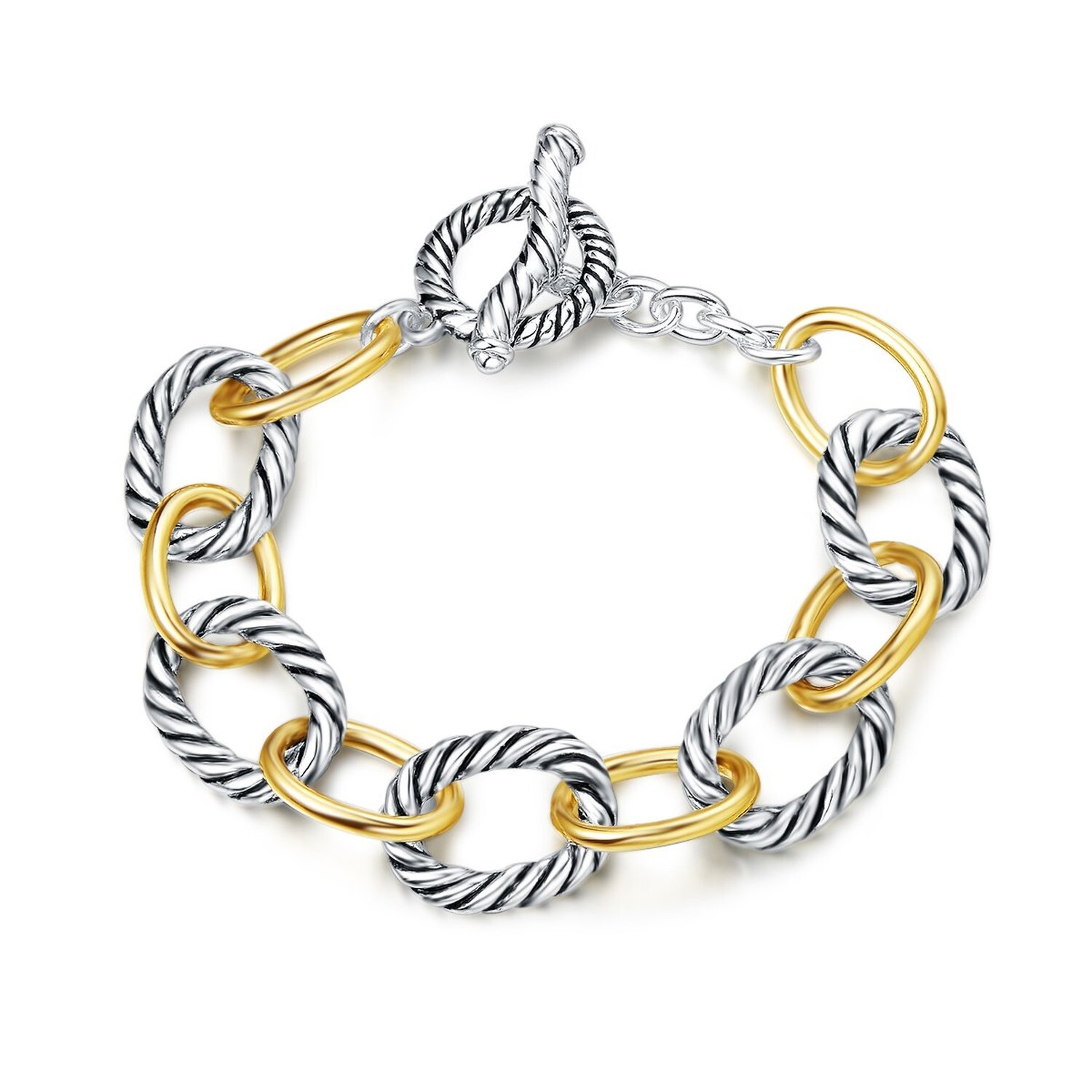 UNY JEWEL Twisted Cable Wire Link Chain Bracelet Two Tone Designer Brand Insp…