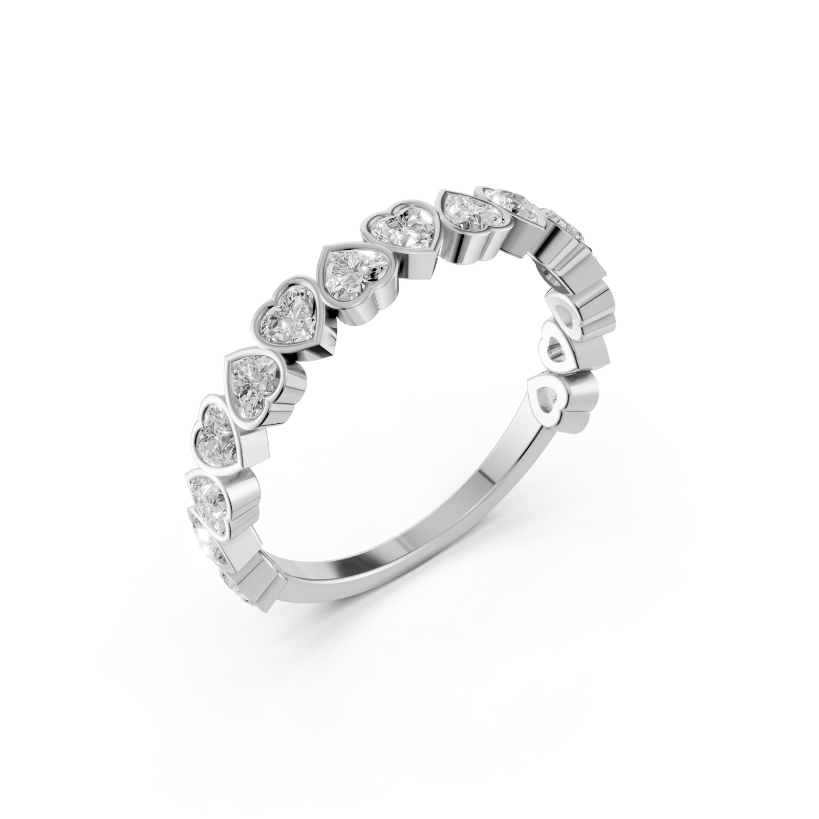 Shared Prong Set Heart Shape Lab Grown Diamond Half Eternity Stackable Band