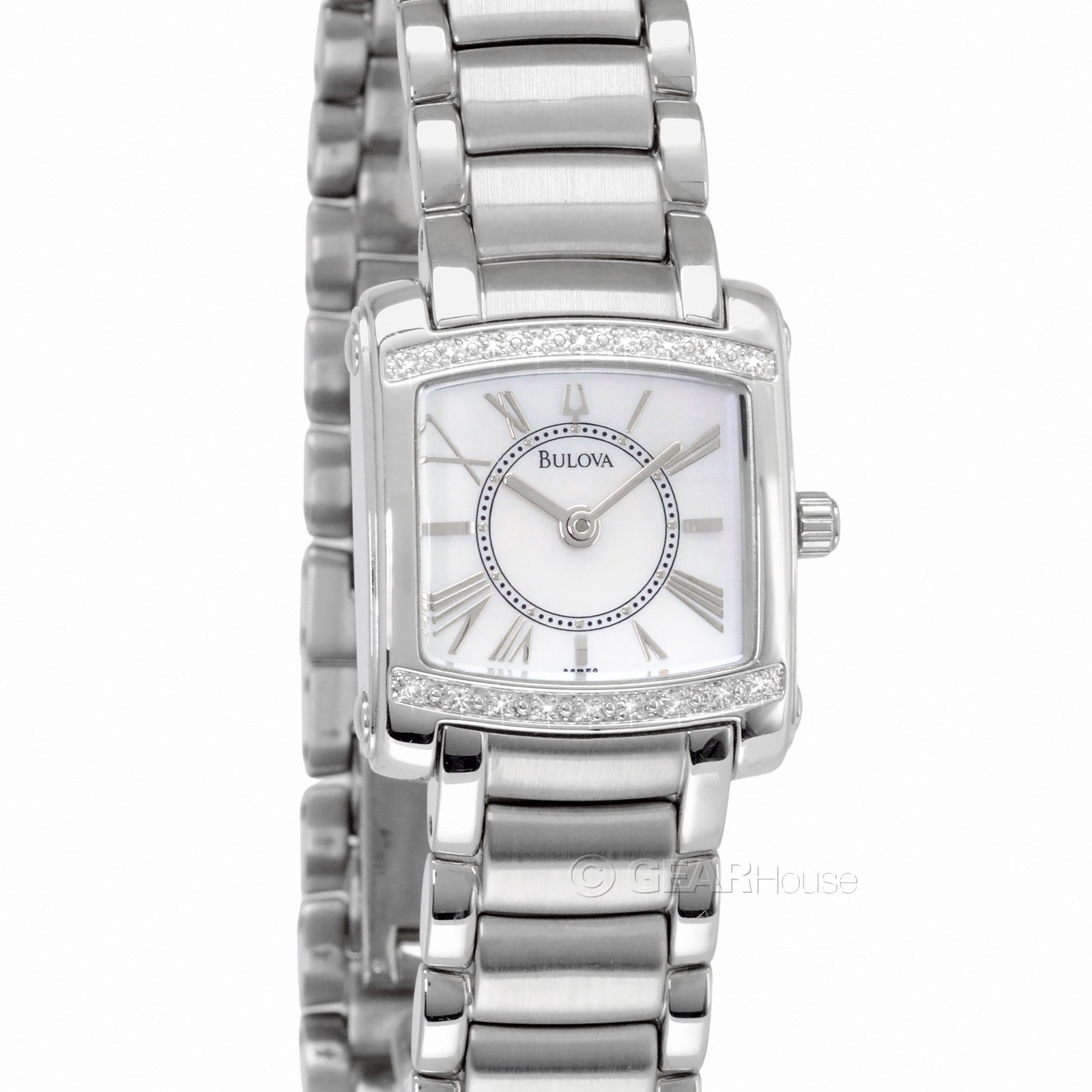 BULOVA Womens 18 Diamonds Dress Watch, MOP Dial, Silver Stainless Steel Band