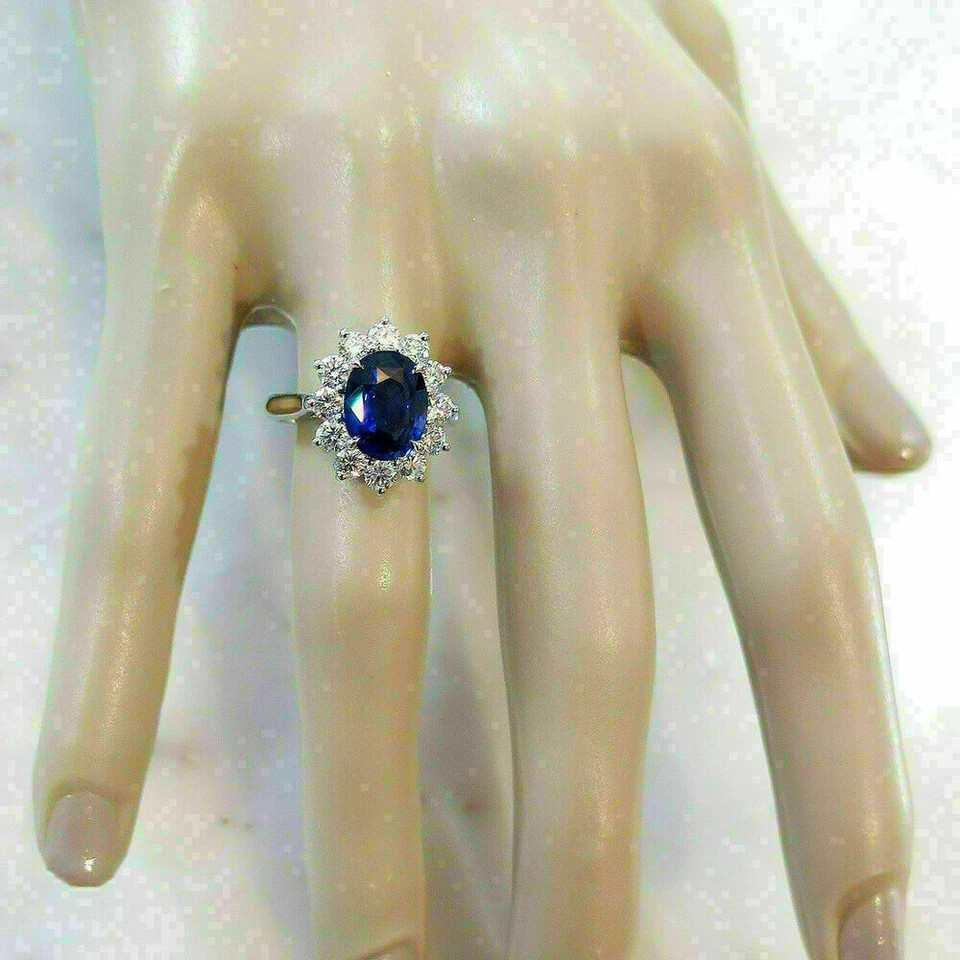 3.00 Ct Oval Cut Natural Sapphire & Diamond Wedding Ring 925 Sterling Silver