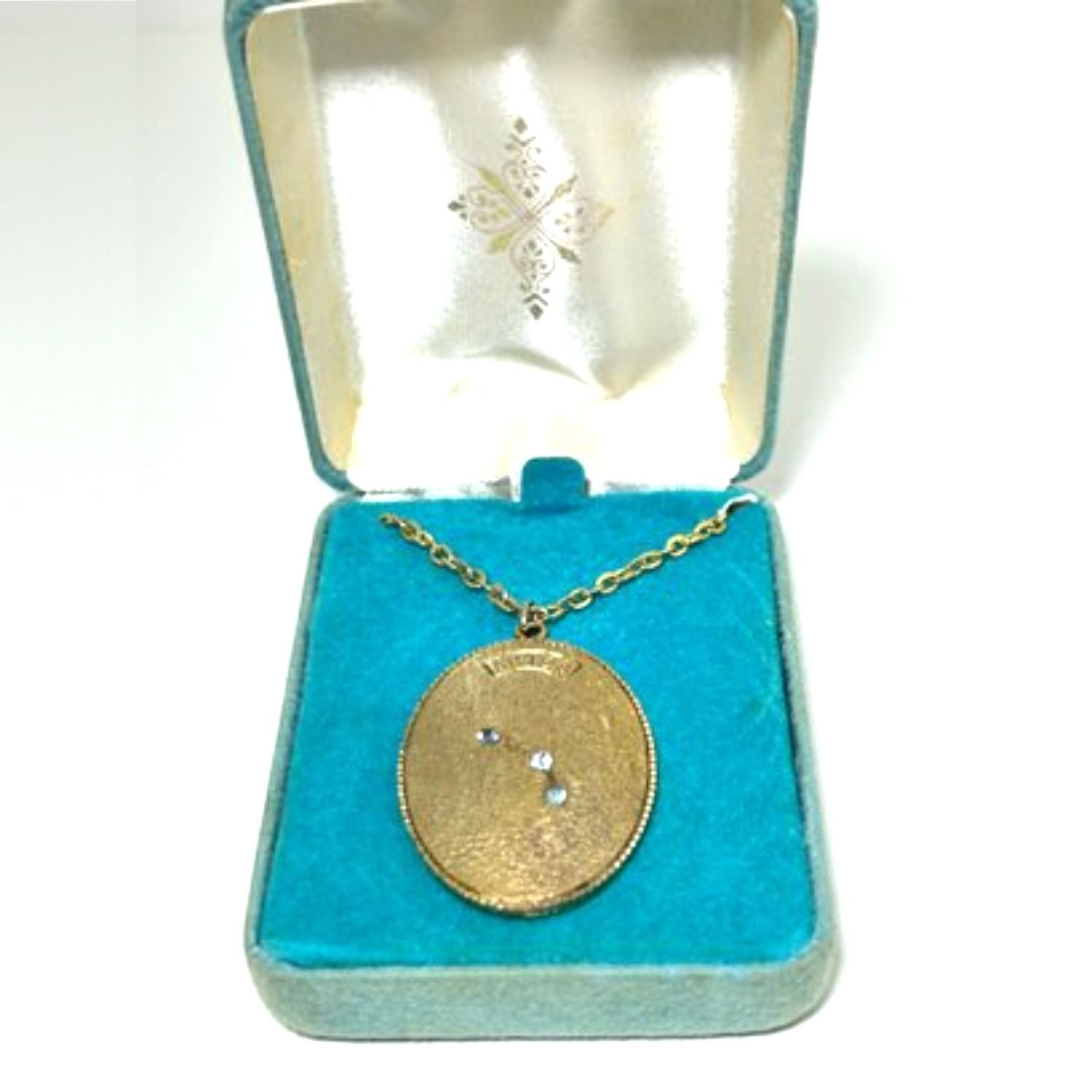 Aries Zodiac Constellation Pendant Necklace Gold Tone Blue Rhinestones