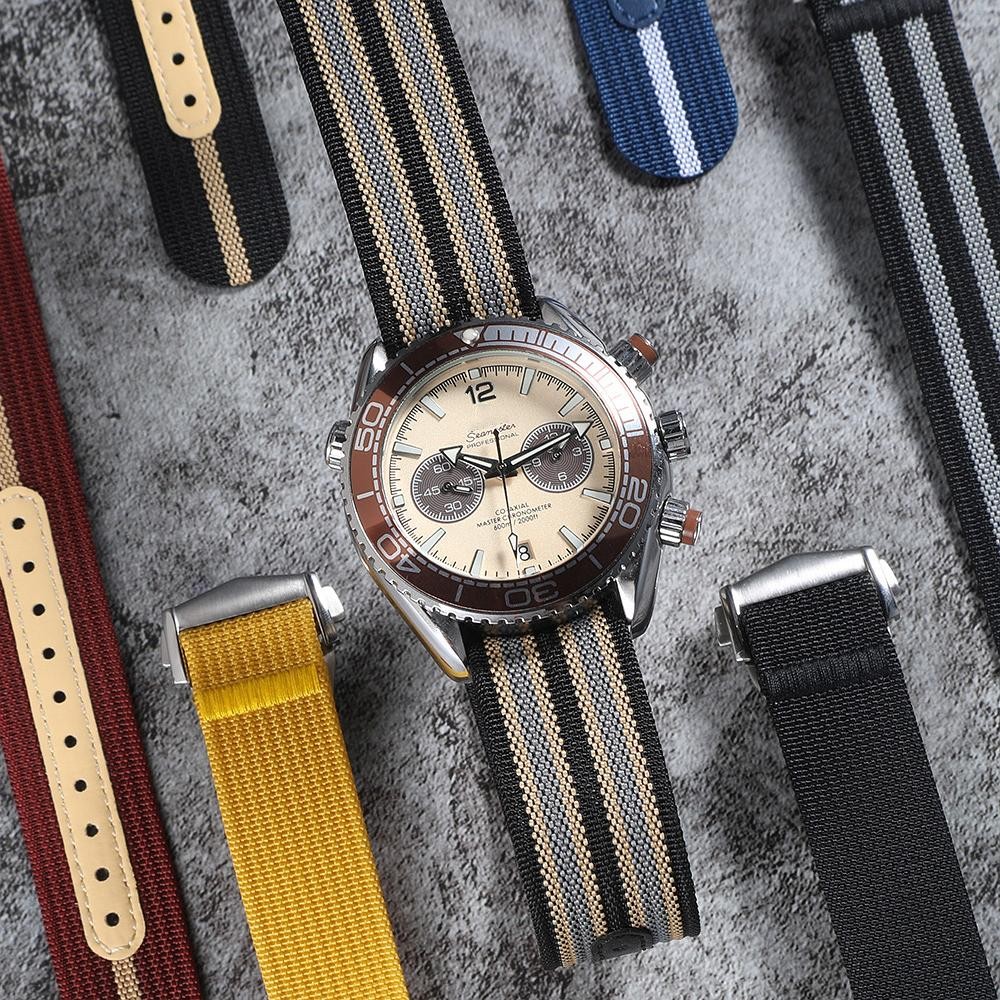 New Premium Ribbed Nylon Watch Band 20 22mm Deployant Clasp Buckle for Omega