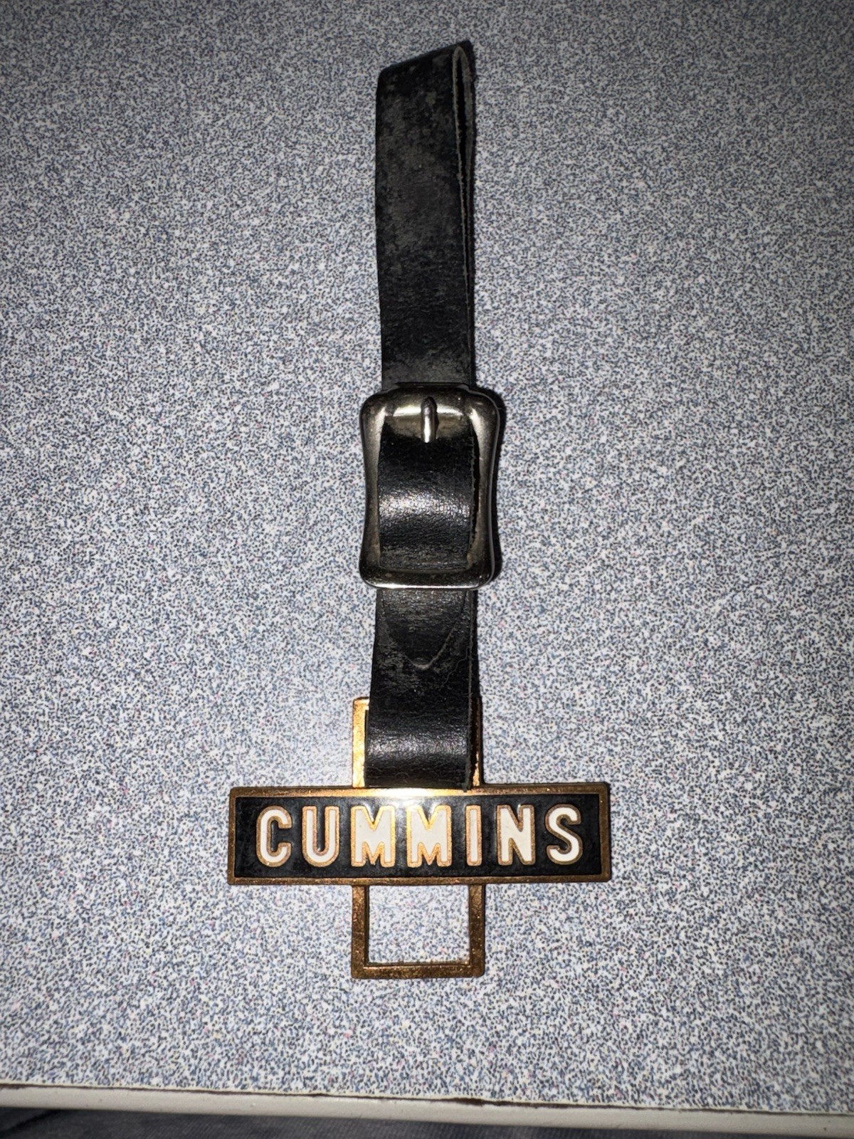 VTG CUMMINS Engine Co Pocket Watch FOB Leather Strap Enamel METAL ART CO Roch Ny