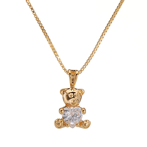 Teddy Bear Heart Necklace W/1.20ctw CZ in 14K/925 Gold plated Silver 18 Inch
