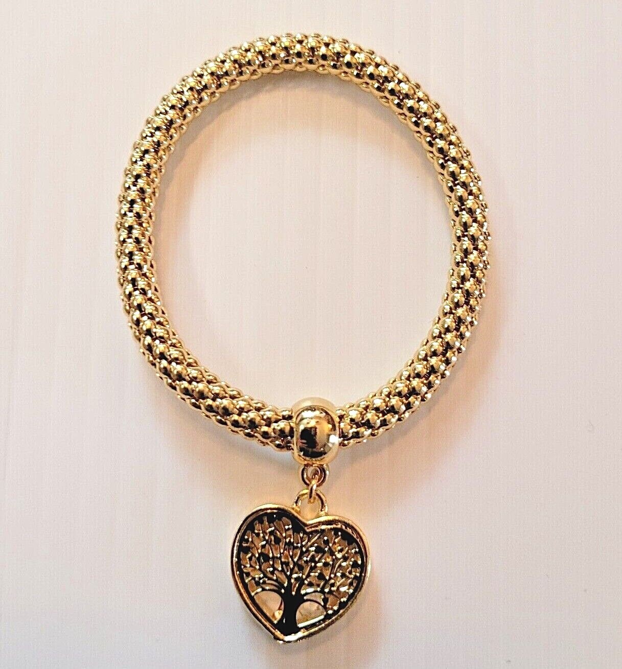 Metal Heart w Tree of Life insert on Stretch Rope-Chain Bracelet – 3 Diff Colors