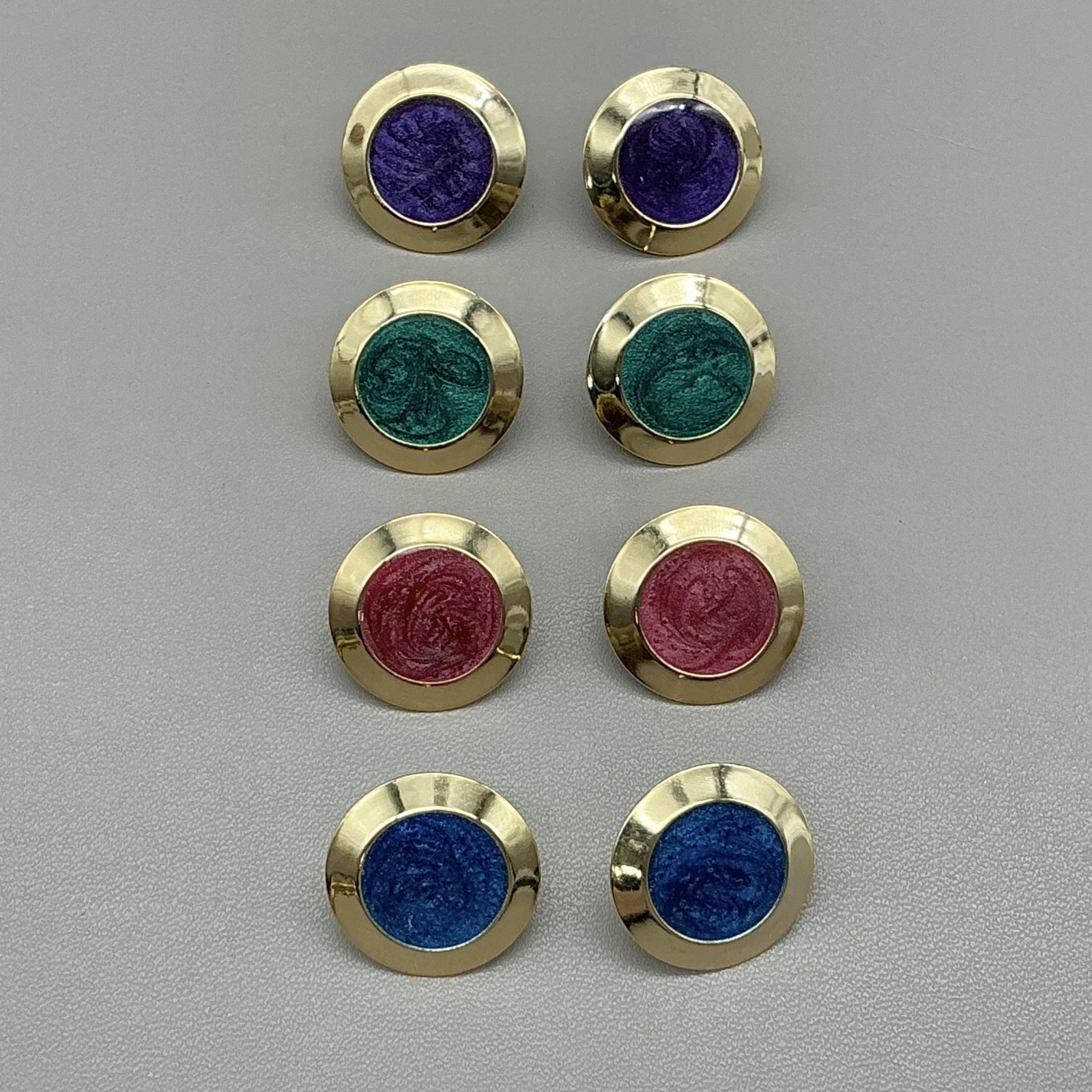 Earrings 4 Pair Gold Tone Multicolor Round Stud Womens Fashion Jewelry 3/4″