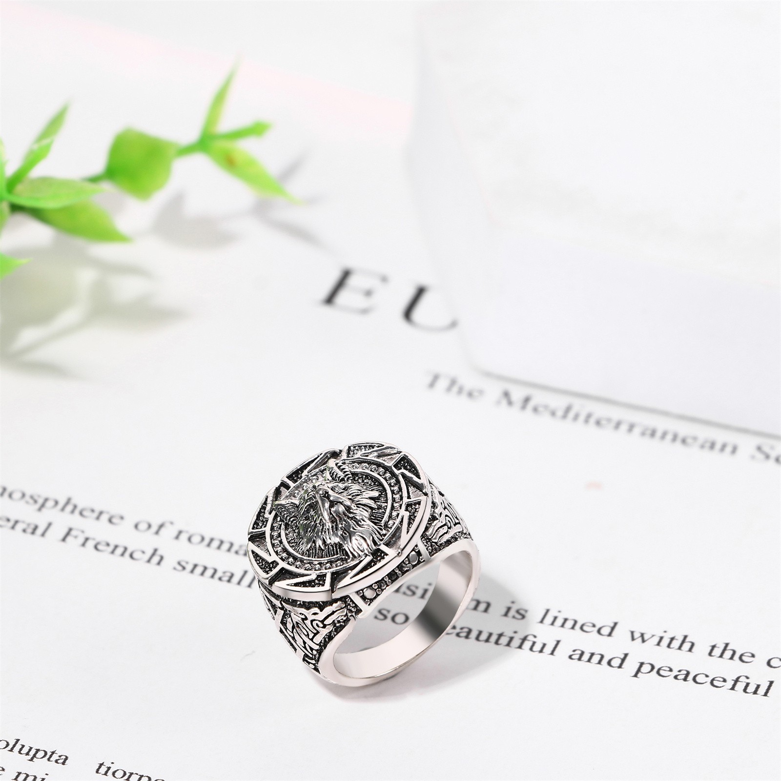 Mens Viking Wolf Biker Ring Stainless Steel Signet Wedding Band Size 7-13