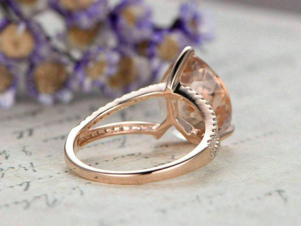 3.50Ct Pear Cut Morganite Diamond Solitaire Engagement Ring 14K Rose Gold Finish