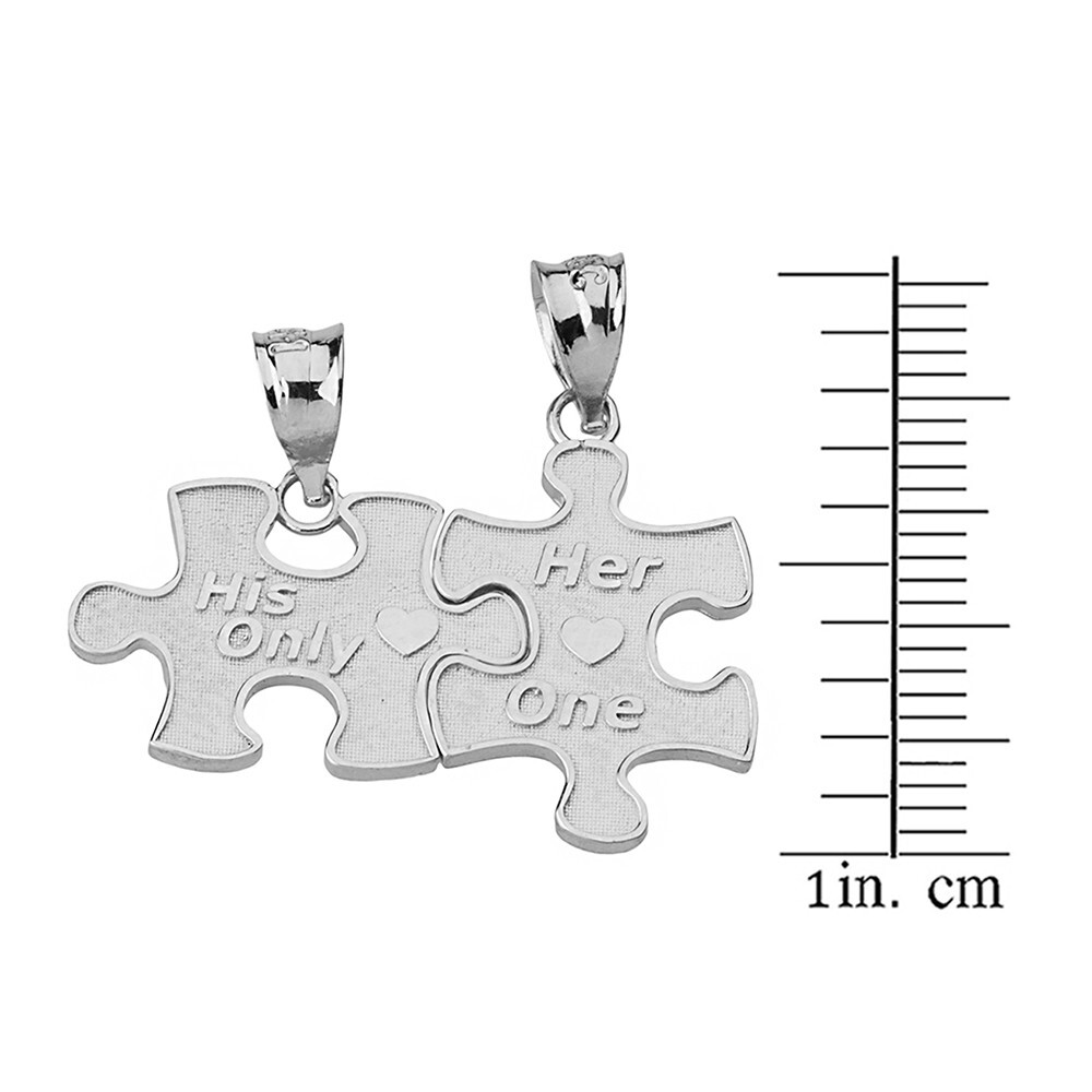 Sterling Silver Her One His Only Break Apart Puzzle 2 – Piece Pendant Necklace