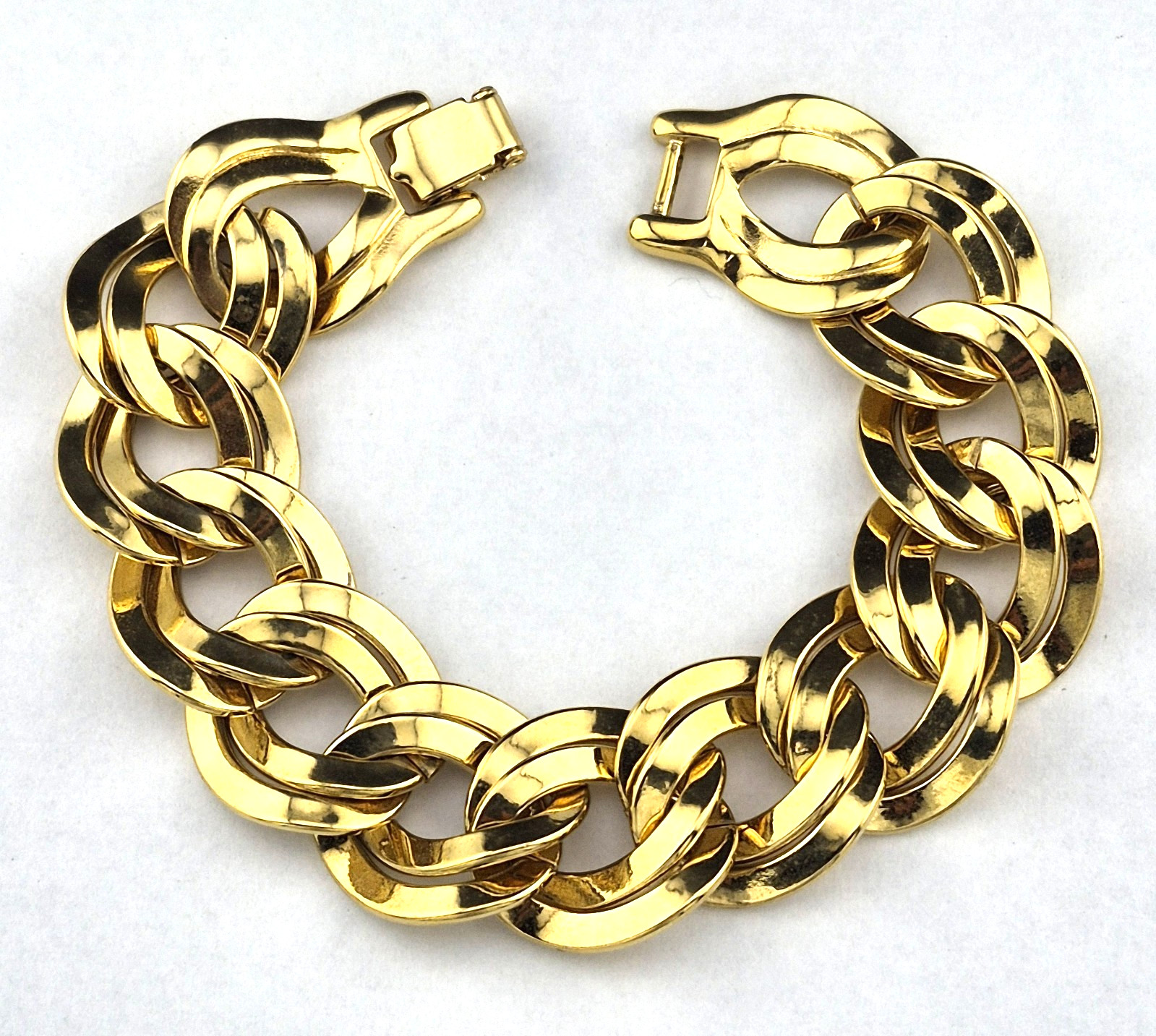 Chunky Vintage Monet Double Oval Link Chain Bracelet 7″ Gold Plated