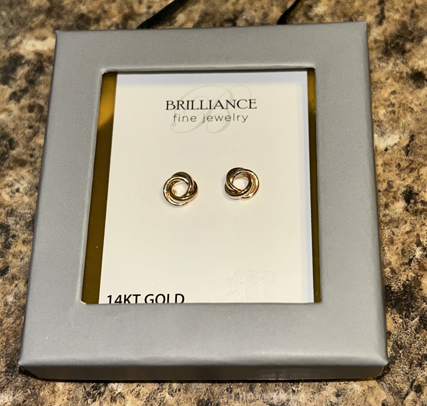 Brilliance Fine Jewelry 14KT Gold Twisted Knot Stud Earrings, Brand New In Box!