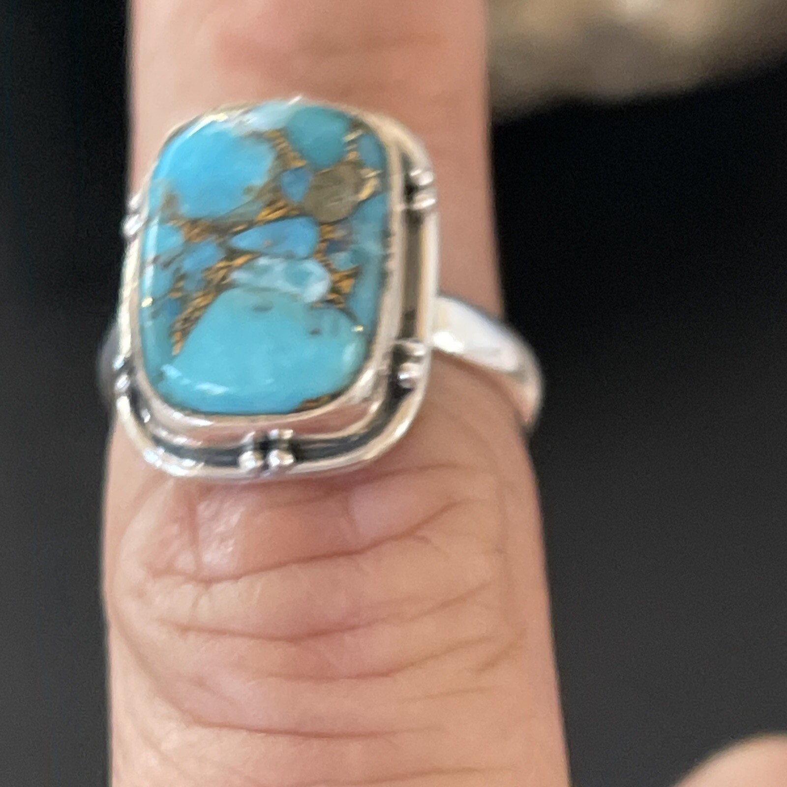Native Mohave Navajo Sterling Silver Blue Turquoise Ring Size 7 Set 11420