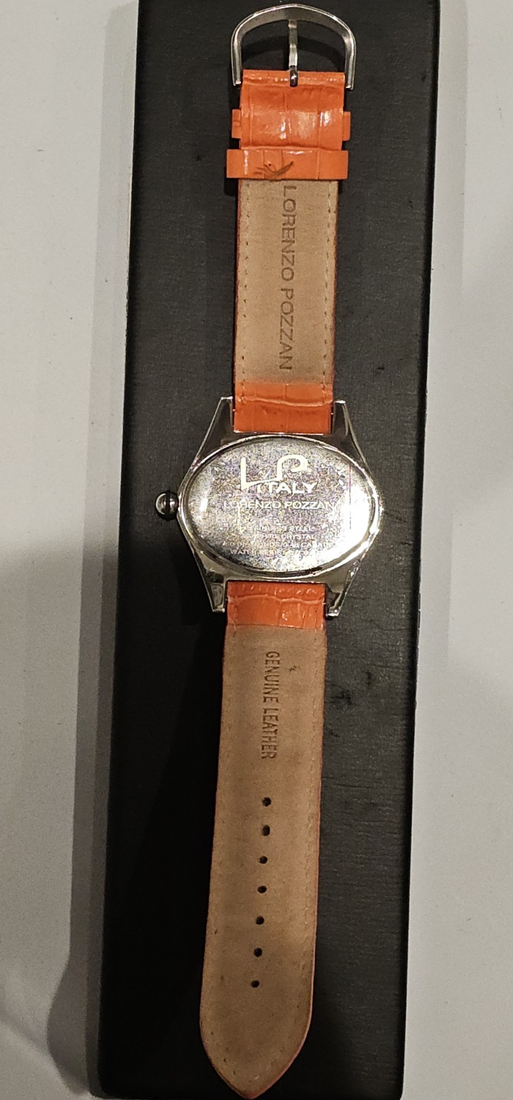 Lorenzo Pozzan ORANGE Diamond Bezel MOP Date Dial Oval Watch LP Italy 746-20-285