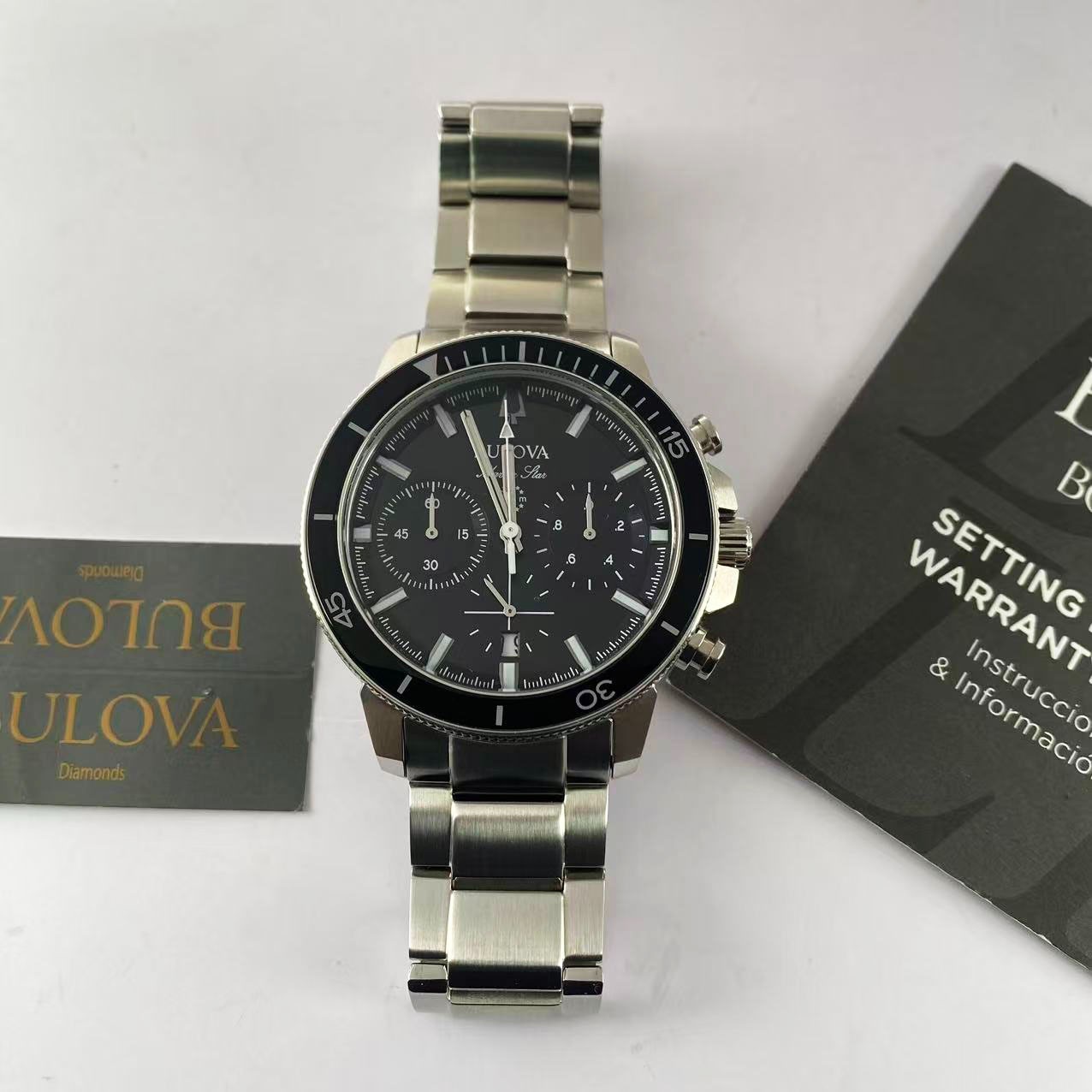 Bulova Marine Star Series C Black Dial Stainless Steel Men’s Quartz Watch 96B272