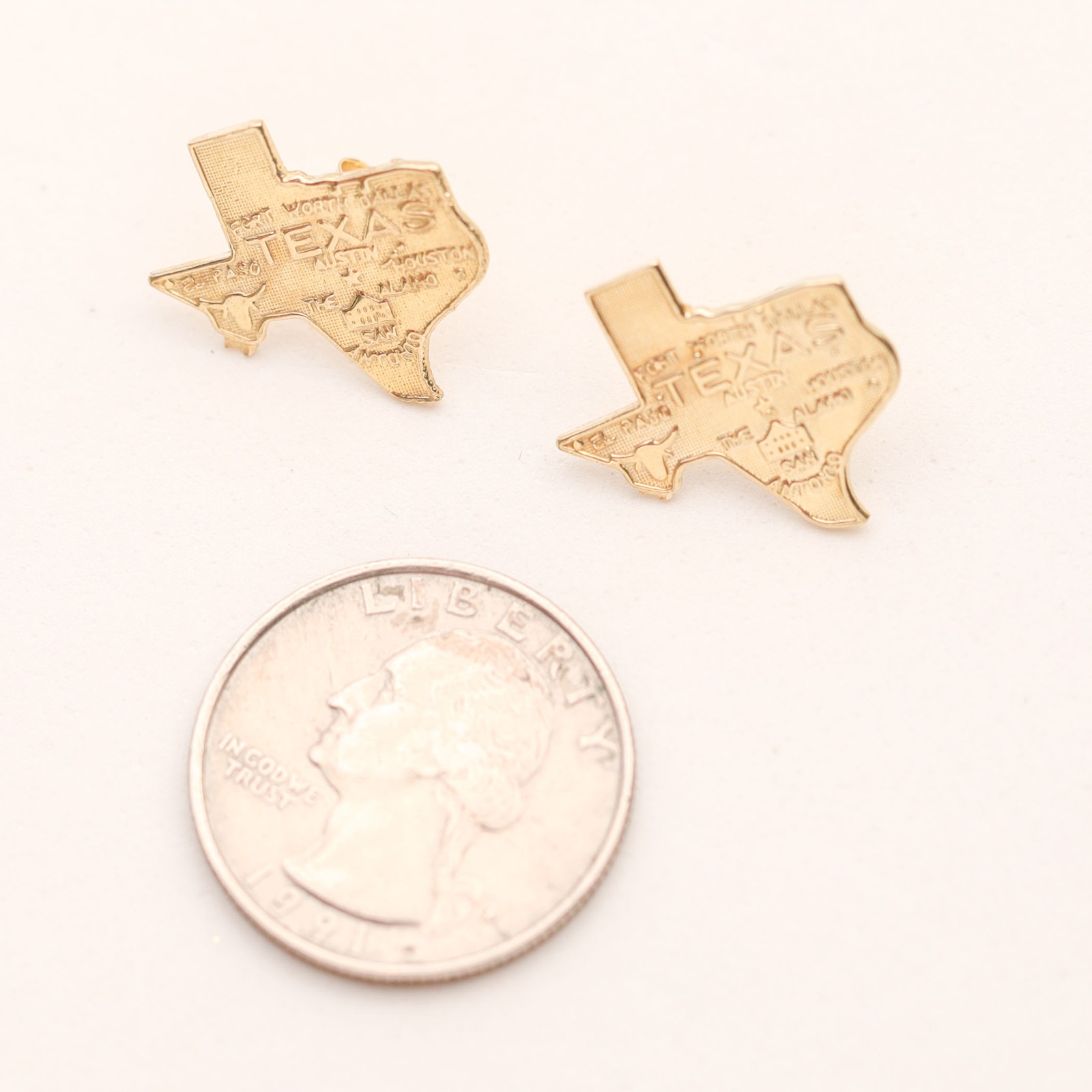 10K Gold Diamond-Cut Map of Texas Stud Earrings Yellow Gold