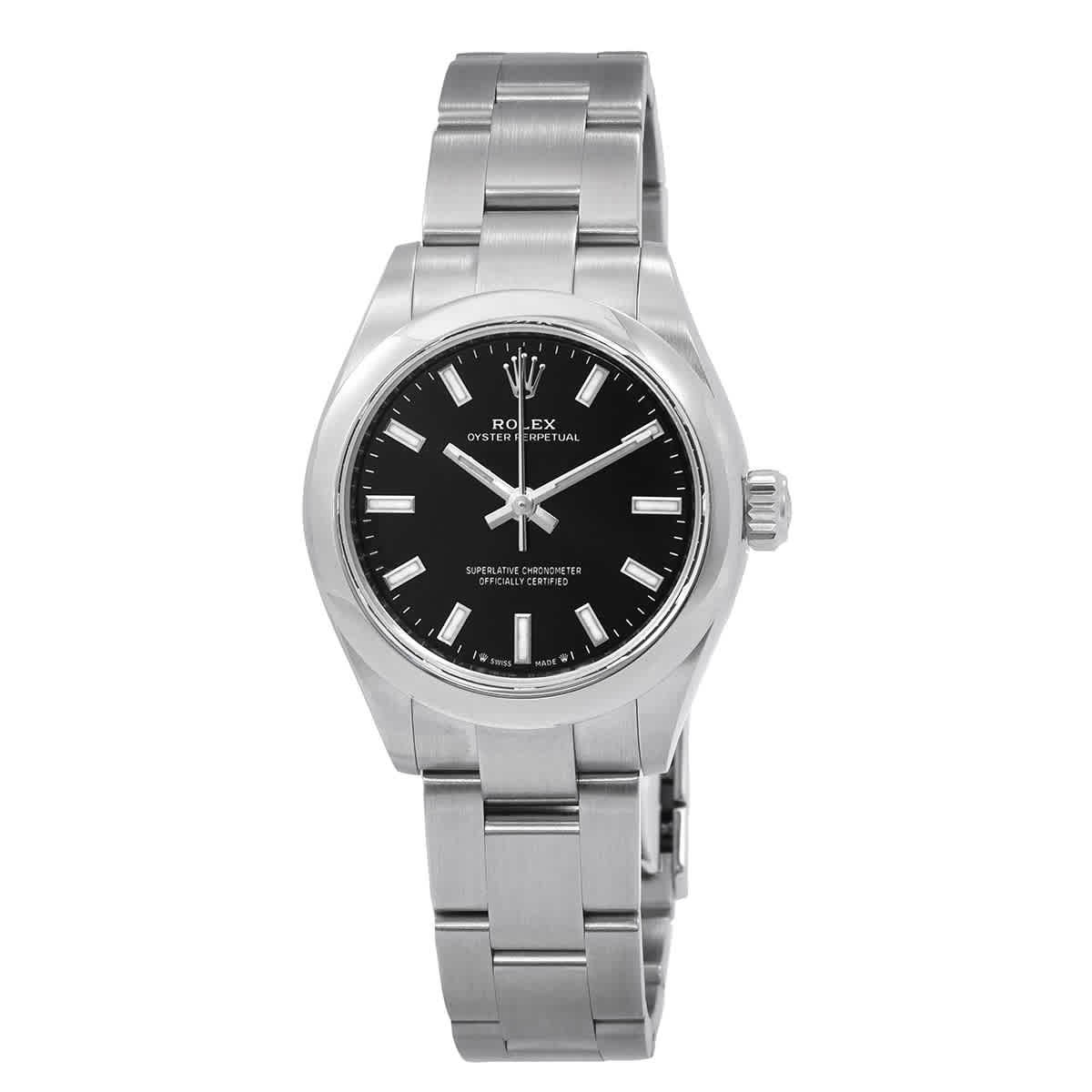 Rolex Oyster Perpetual 28 Automatic Chronometer Black Dial Ladies Watch