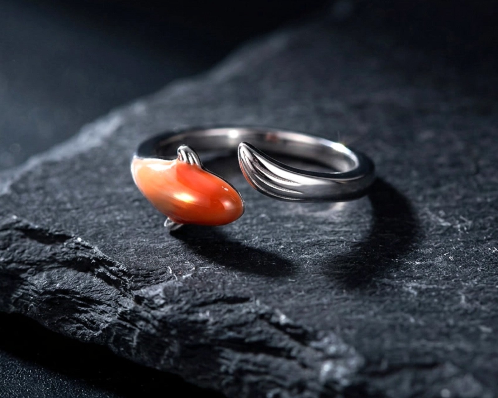 Koi Fish Rings Adjustable Enamel Wrap Ring • Red/Blue Koi & Abstract Orange